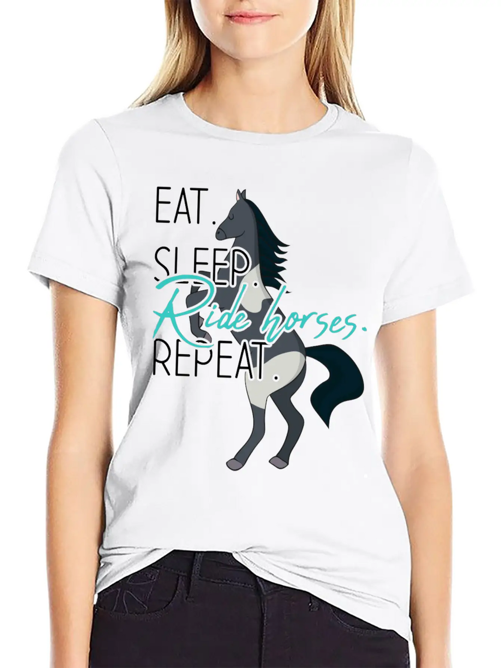 Eat Sleep Ride Horses Repeat Funny Equestrian Gift Stylish Everyday T-Shirt – Unisex Basic Cotton Tee