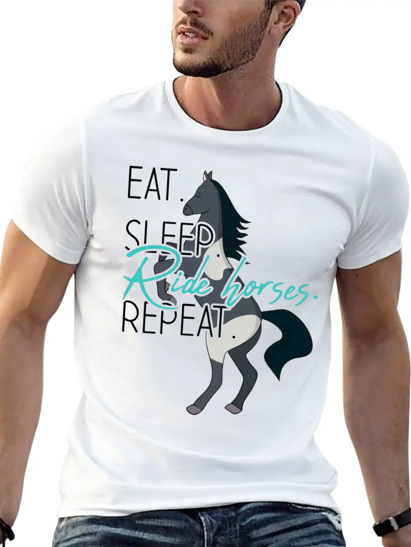 Eat Sleep Ride Horses Repeat Funny Equestrian Gift Stylish Everyday T-Shirt – Unisex Basic Cotton Tee