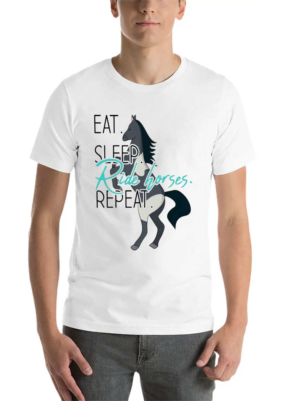 Eat Sleep Ride Horses Repeat Funny Equestrian Gift Stylish Everyday T-Shirt – Unisex Basic Cotton Tee
