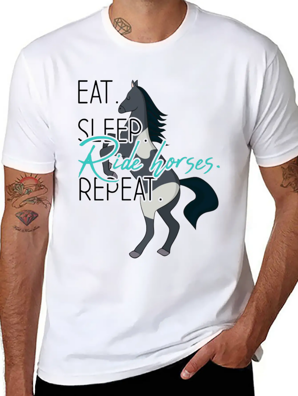 Eat Sleep Ride Horses Repeat Funny Equestrian Gift Stylish Everyday T-Shirt – Unisex Basic Cotton Tee
