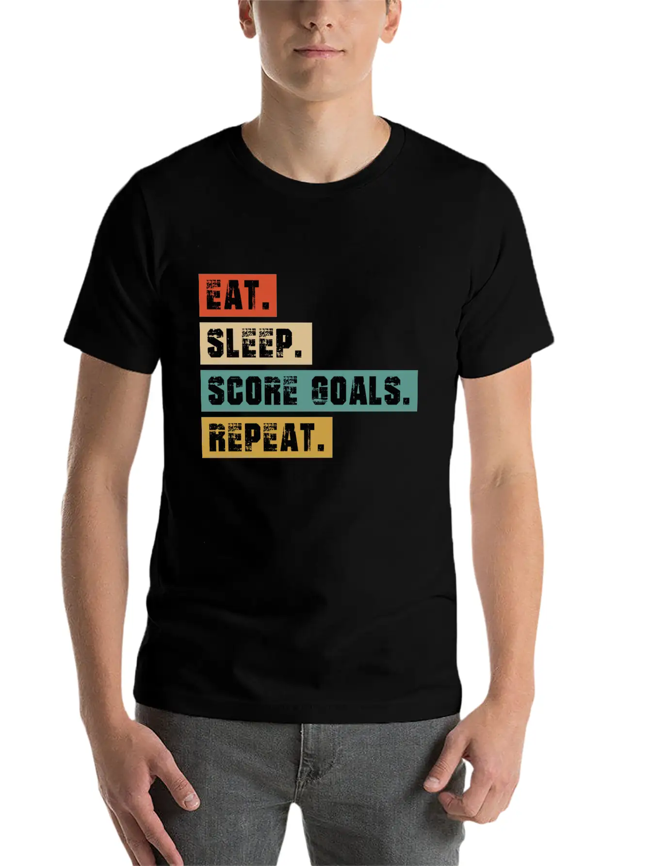 Eat, Sleep, Score Goals Casual Graphic T-Shirt – Simple And Comfortable Daily Wear