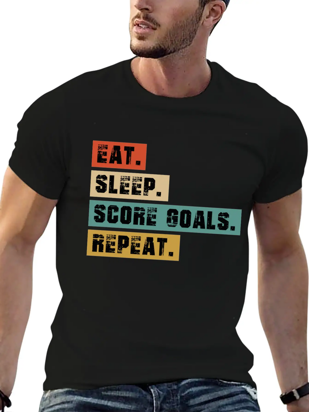 Eat, Sleep, Score Goals Casual Graphic T-Shirt – Simple And Comfortable Daily Wear