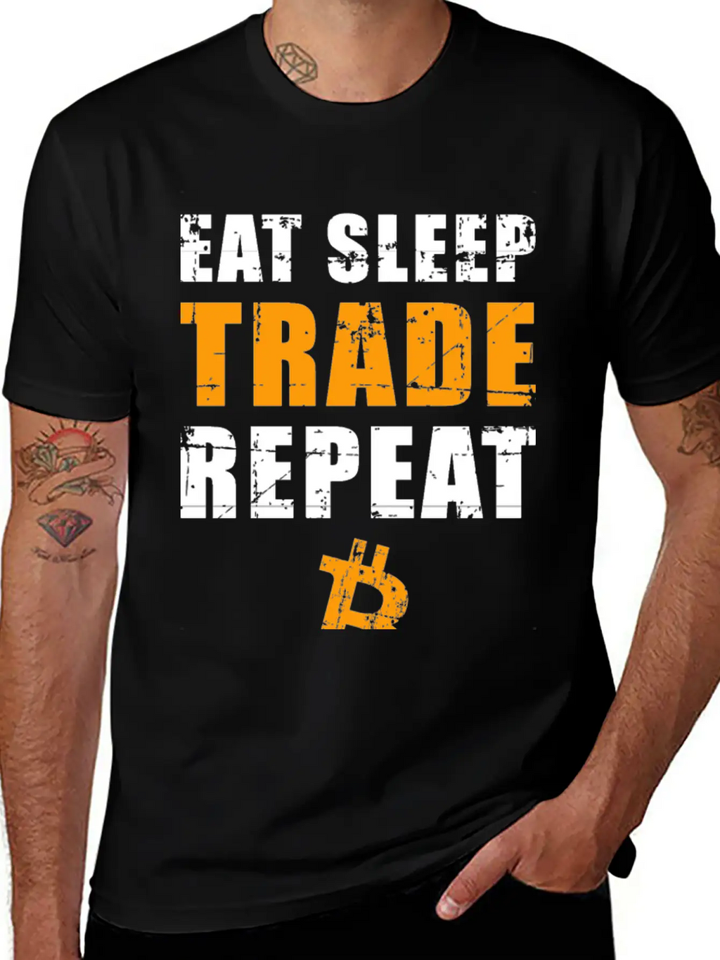 EAT SLEEP TRADE REPEAT Bitcoin Trader Unisex Short Sleeve Soft Cotton T-Shirt – Casual Everyday Wear