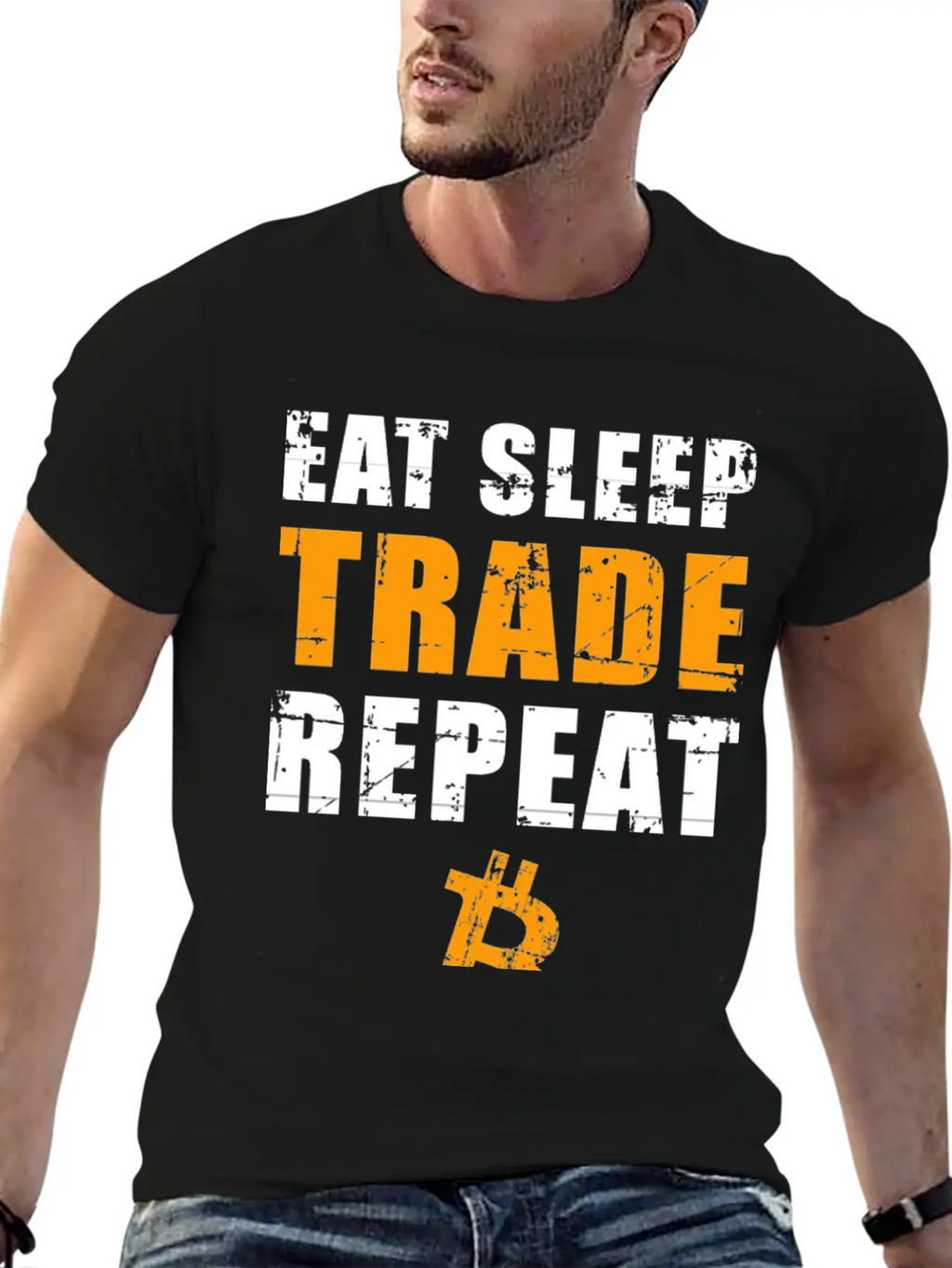 EAT SLEEP TRADE REPEAT Bitcoin Trader Unisex Short Sleeve Soft Cotton T-Shirt – Casual Everyday Wear