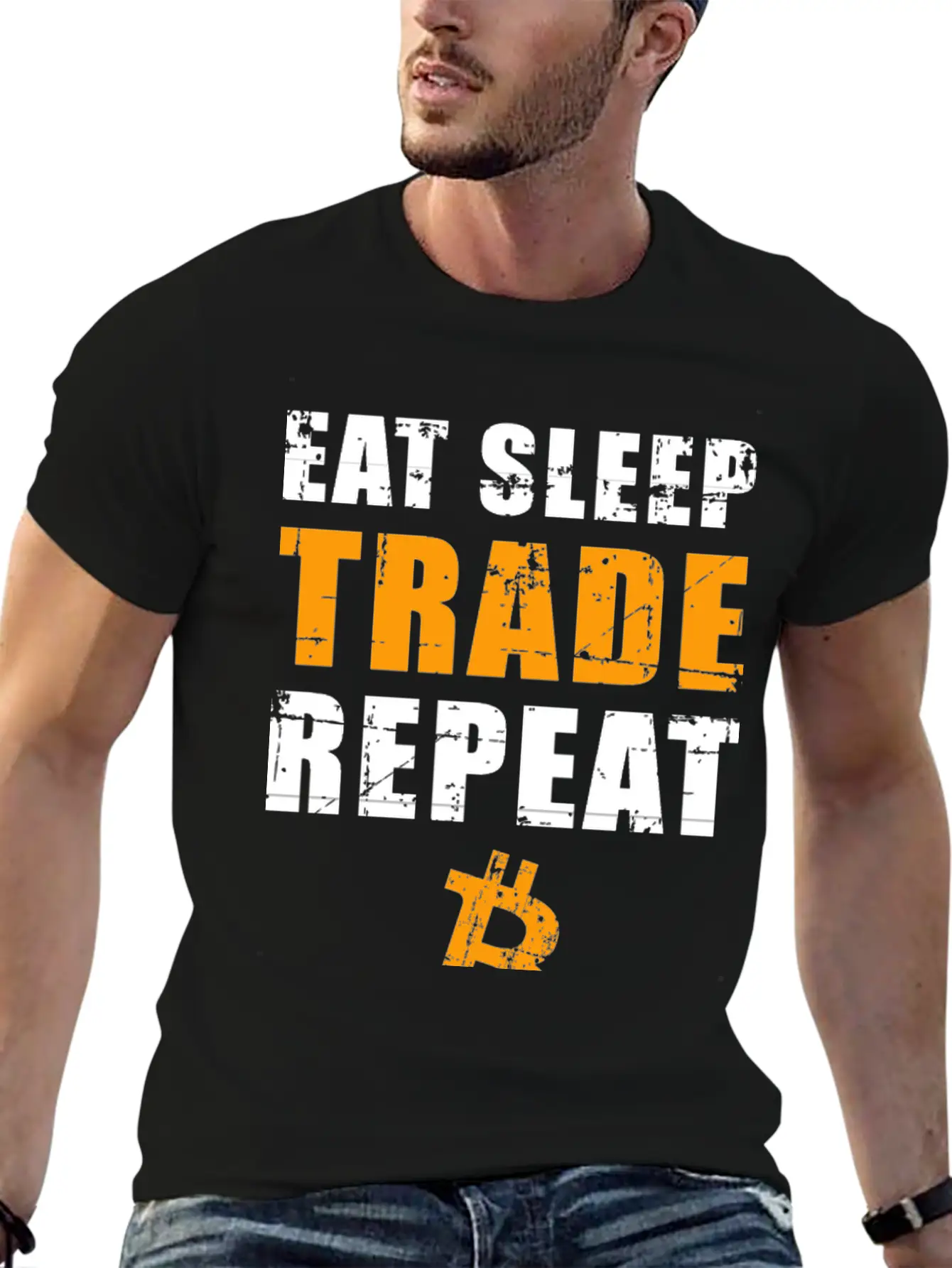 EAT SLEEP TRADE REPEAT Bitcoin Trader Unisex Short Sleeve Soft Cotton T-Shirt – Casual Everyday Wear