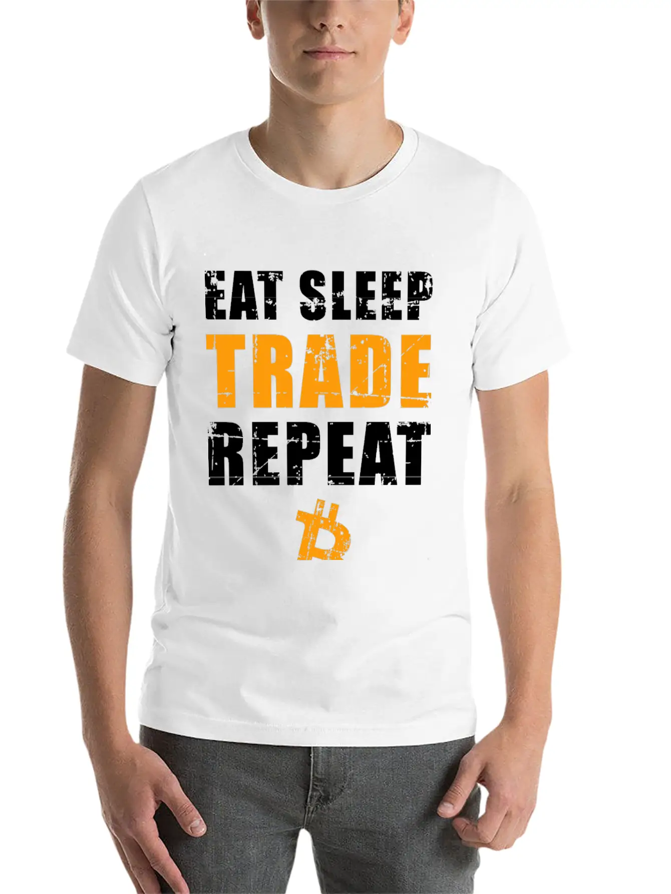 EAT SLEEP TRADE REPEAT Bitcoin Trader Unisex Short Sleeve Soft Cotton T-Shirt – Casual Everyday Wear