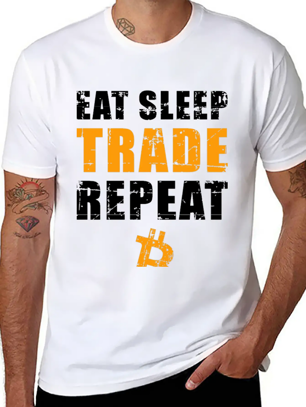 EAT SLEEP TRADE REPEAT Bitcoin Trader Unisex Short Sleeve Soft Cotton T-Shirt – Casual Everyday Wear