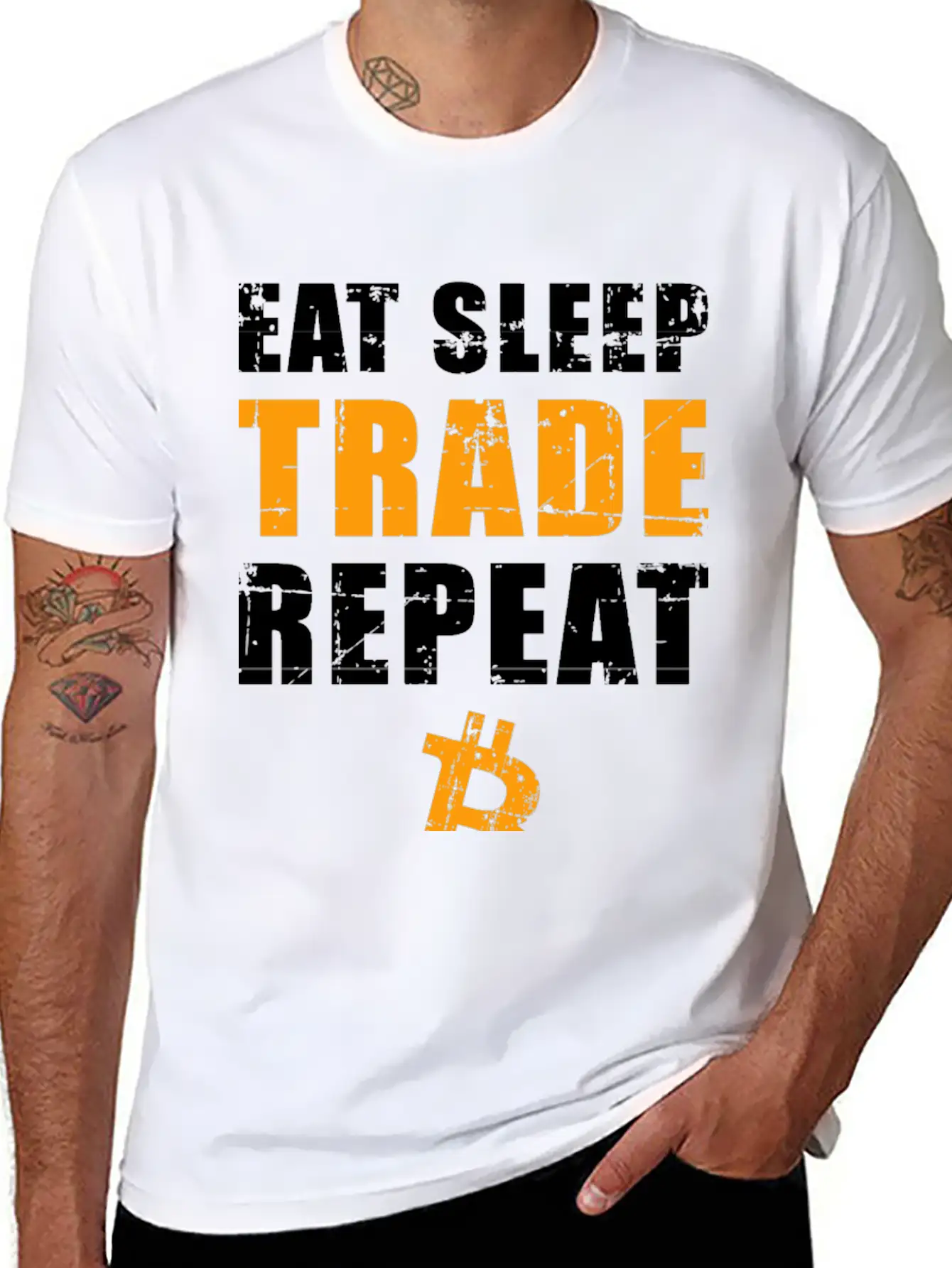EAT SLEEP TRADE REPEAT Bitcoin Trader Unisex Short Sleeve Soft Cotton T-Shirt – Casual Everyday Wear