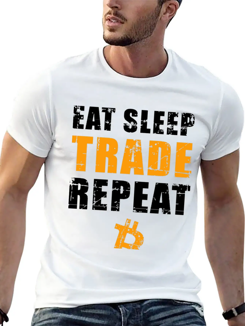 EAT SLEEP TRADE REPEAT Bitcoin Trader Unisex Short Sleeve Soft Cotton T-Shirt – Casual Everyday Wear