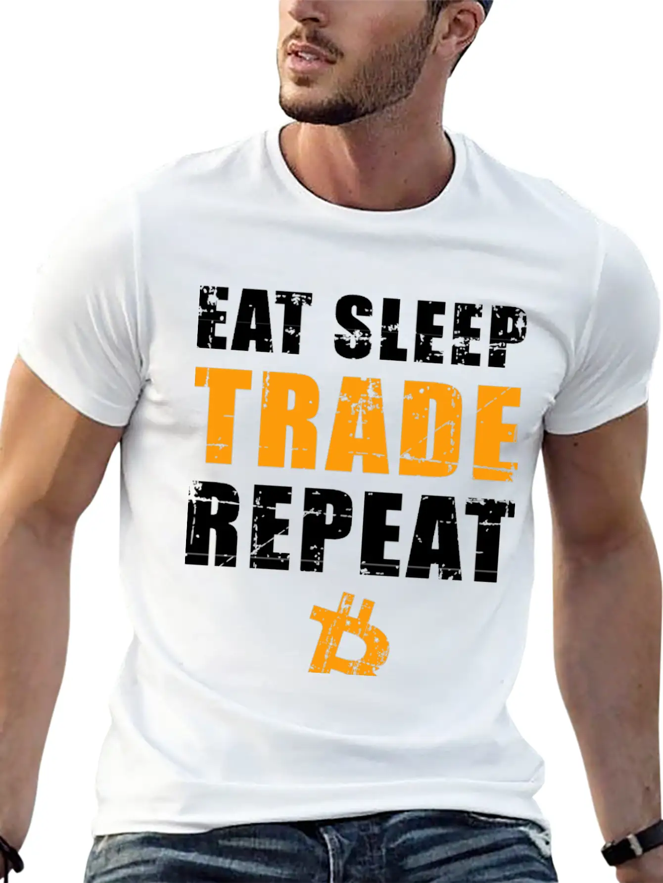 EAT SLEEP TRADE REPEAT Bitcoin Trader Unisex Short Sleeve Soft Cotton T-Shirt – Casual Everyday Wear