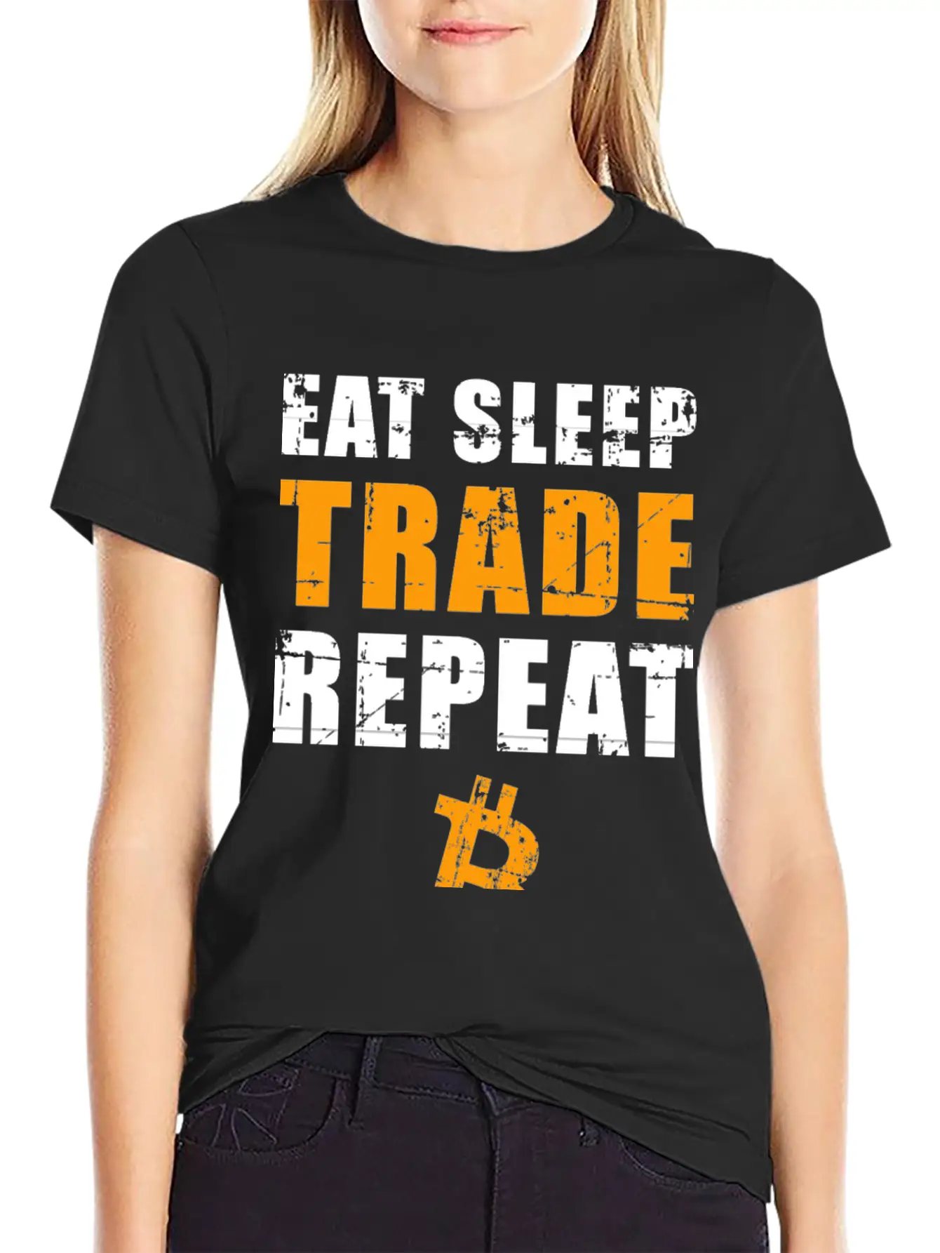 EAT SLEEP TRADE REPEAT Bitcoin Trader Unisex Short Sleeve Soft Cotton T-Shirt – Casual Everyday Wear