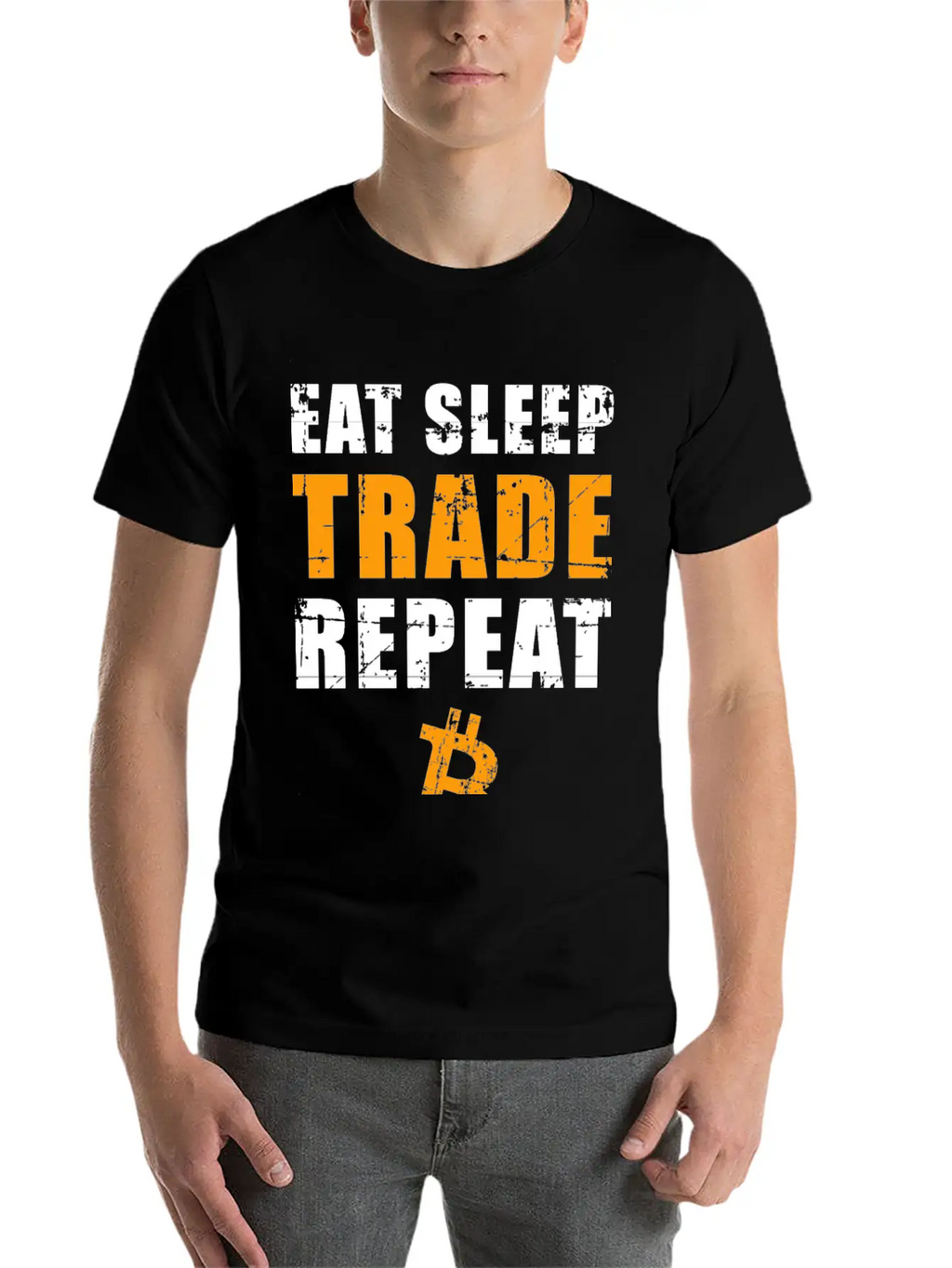 EAT SLEEP TRADE REPEAT Bitcoin Trader Unisex Short Sleeve Soft Cotton T-Shirt – Casual Everyday Wear