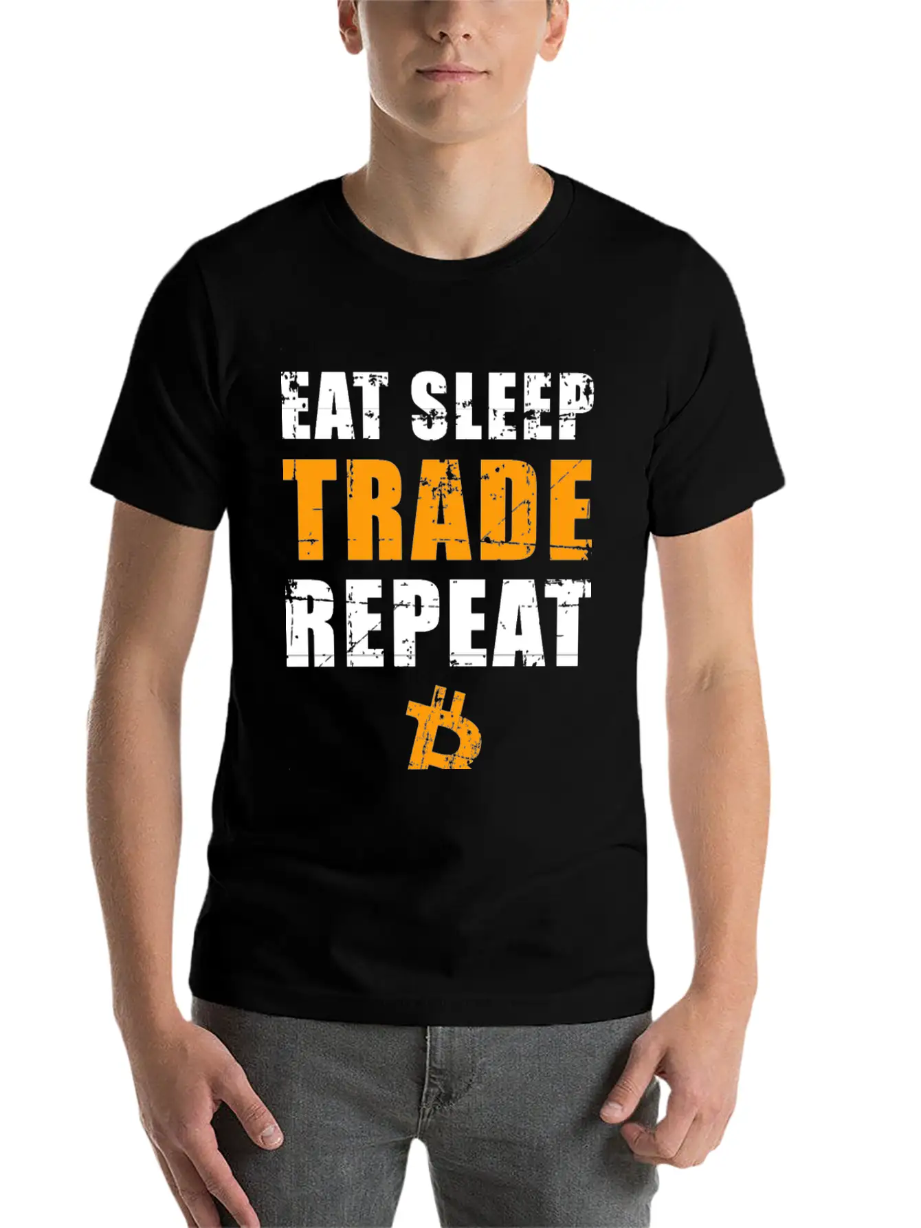 EAT SLEEP TRADE REPEAT Bitcoin Trader Unisex Short Sleeve Soft Cotton T-Shirt – Casual Everyday Wear