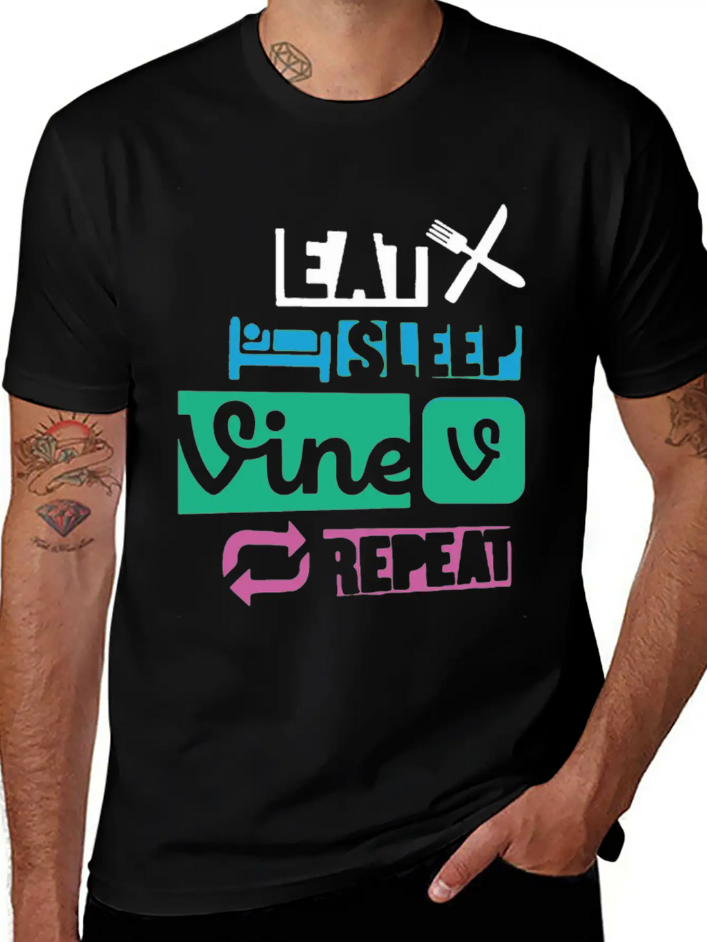 Eat Sleep Vine Repeat Funny Breathable Soft Cotton T-Shirt – Timeless Casual Look