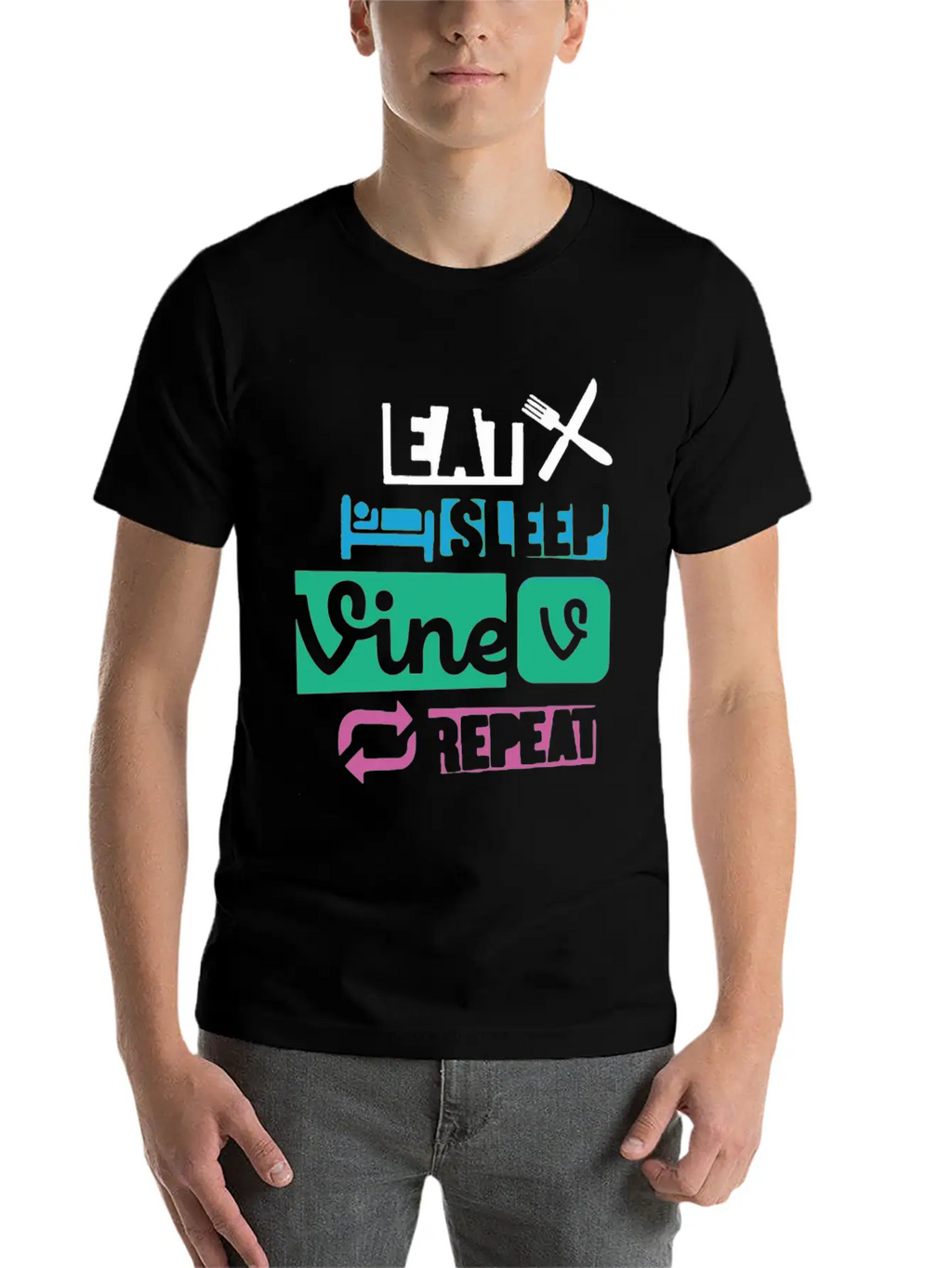 Eat Sleep Vine Repeat Funny Breathable Soft Cotton T-Shirt – Timeless Casual Look