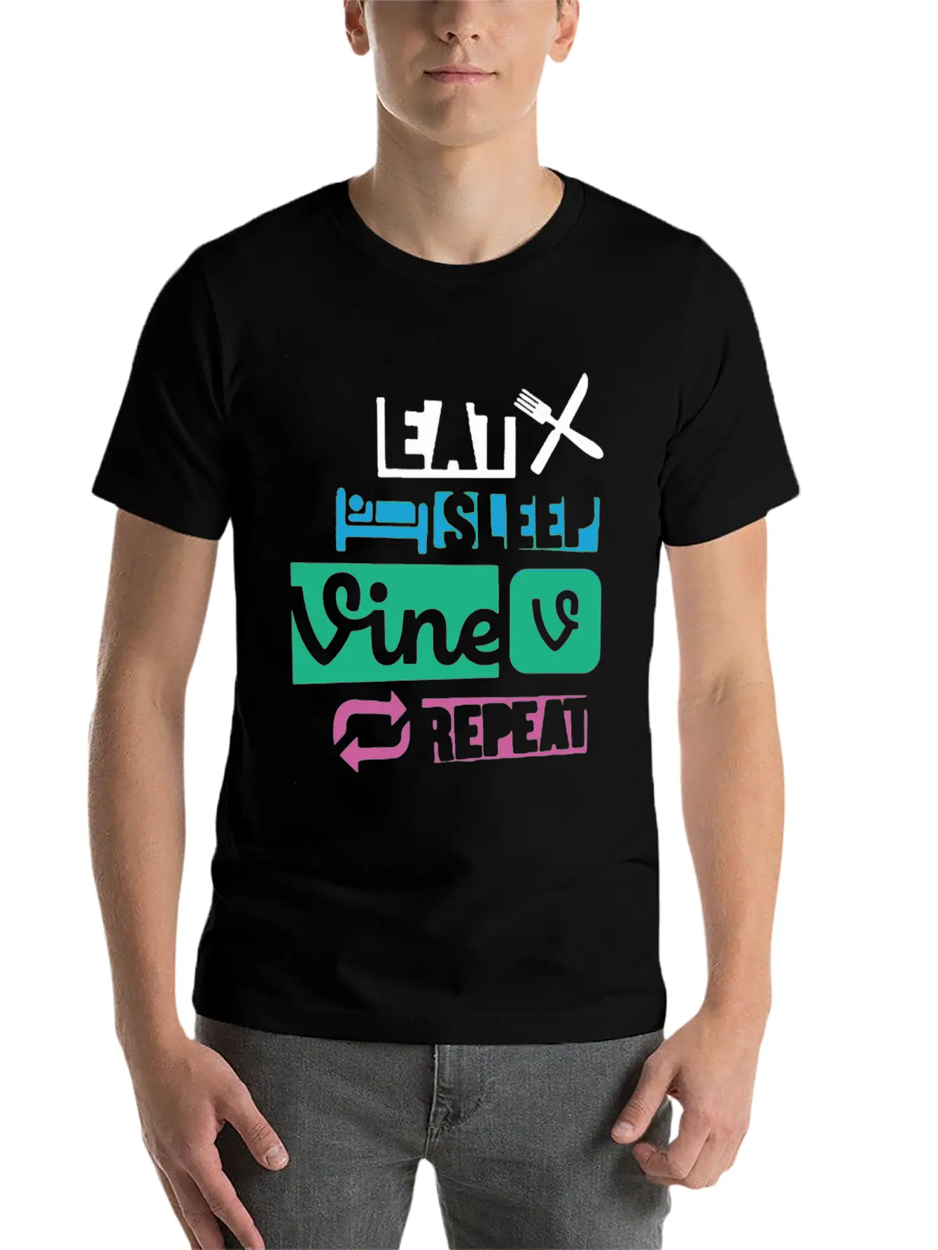 Eat Sleep Vine Repeat Funny Breathable Soft Cotton T-Shirt – Timeless Casual Look