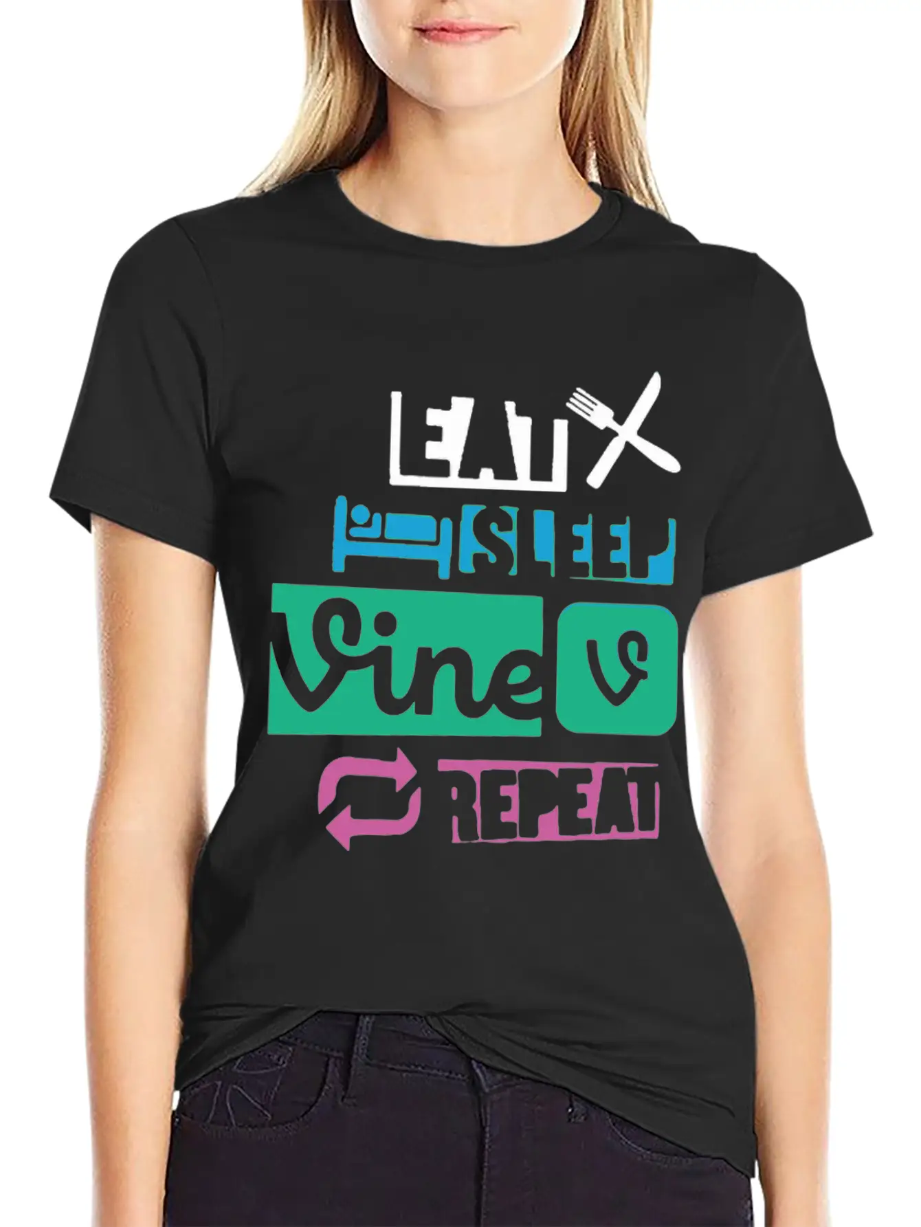 Eat Sleep Vine Repeat Funny Breathable Soft Cotton T-Shirt – Timeless Casual Look