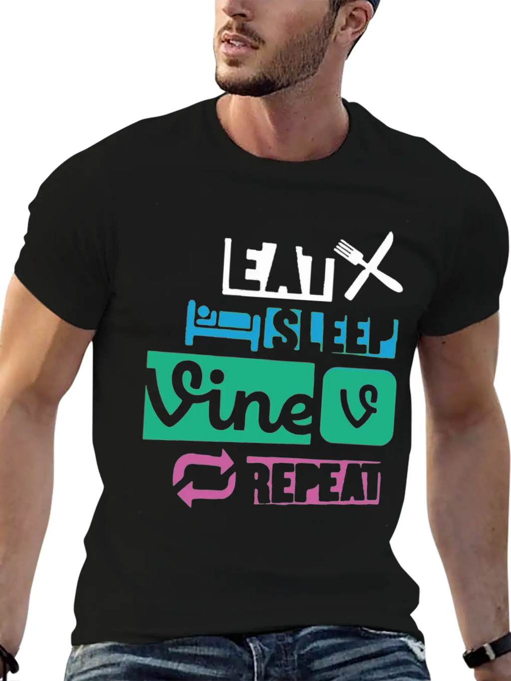 Eat Sleep Vine Repeat Funny Breathable Soft Cotton T-Shirt – Timeless Casual Look