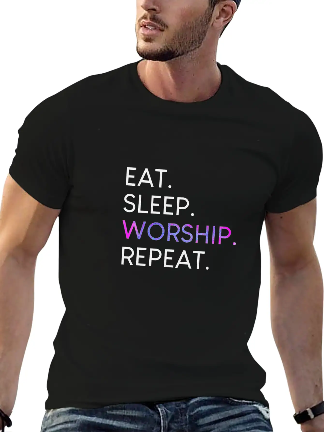 Eat Sleep Worship Repeat Christian Musical Shirt Unisex Casual T-Shirt – Clean Design For Daily Comfort