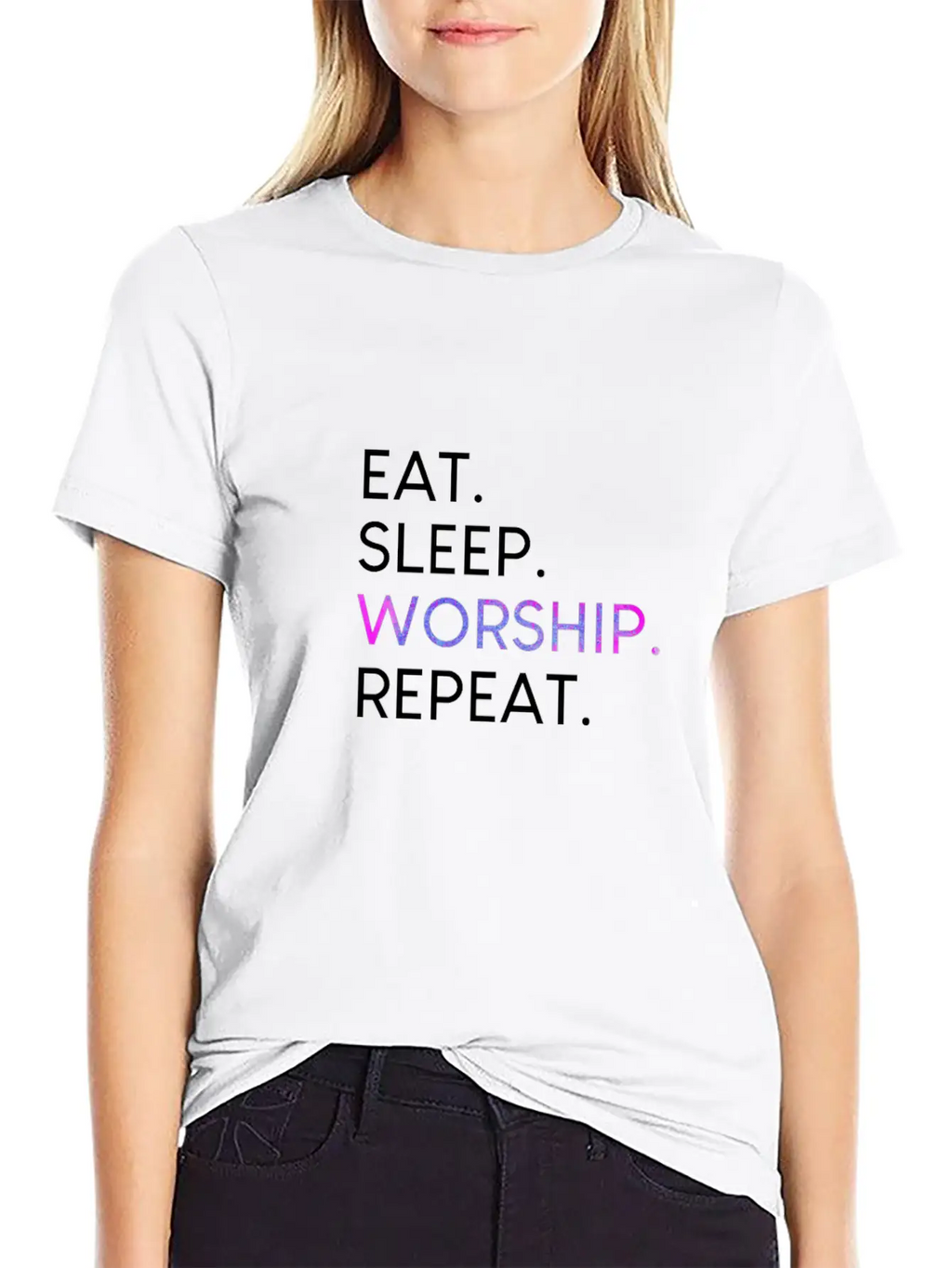 Eat Sleep Worship Repeat Christian Musical Shirt Unisex Casual T-Shirt – Clean Design For Daily Comfort