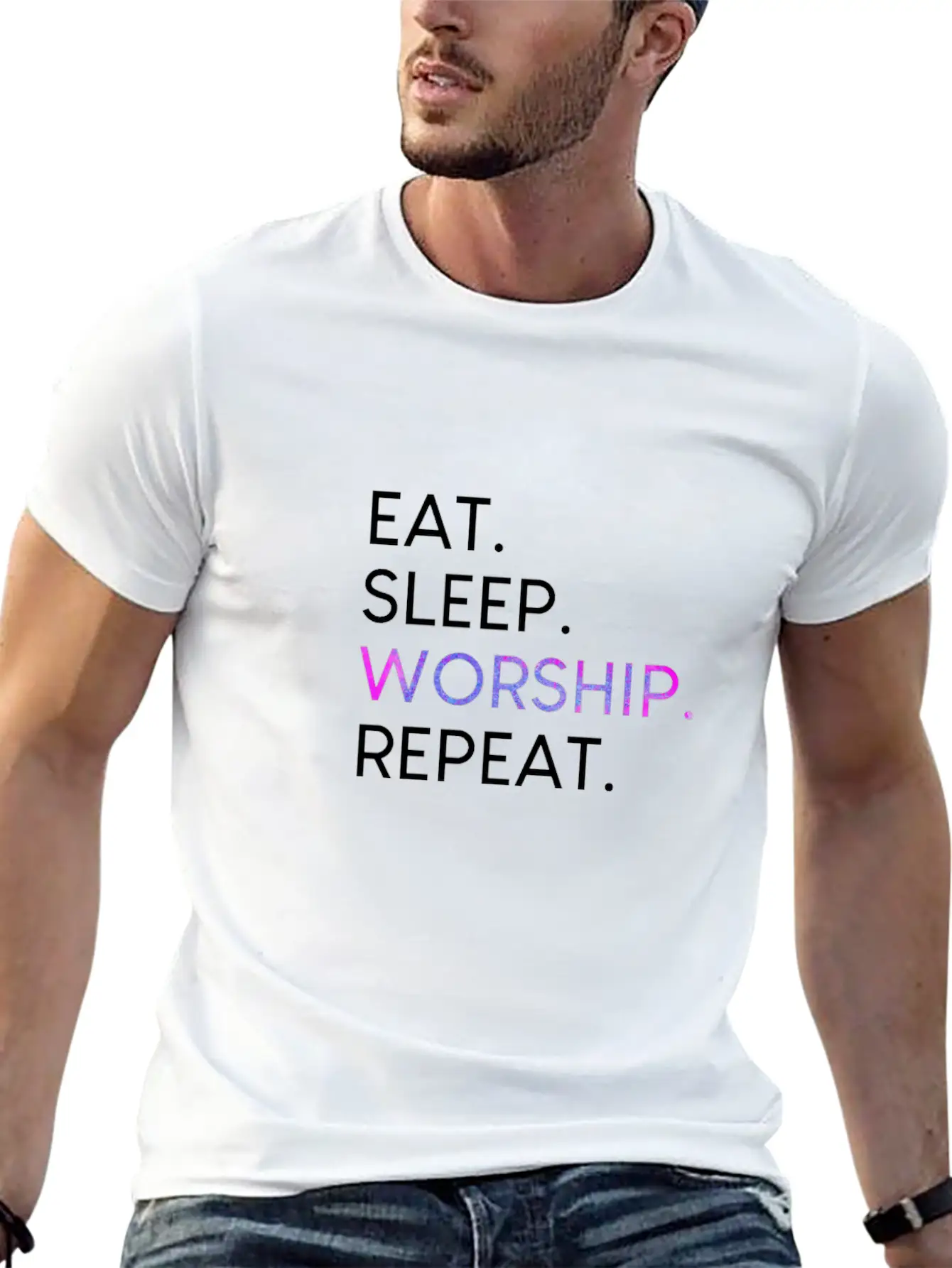 Eat Sleep Worship Repeat Christian Musical Shirt Unisex Casual T-Shirt – Clean Design For Daily Comfort
