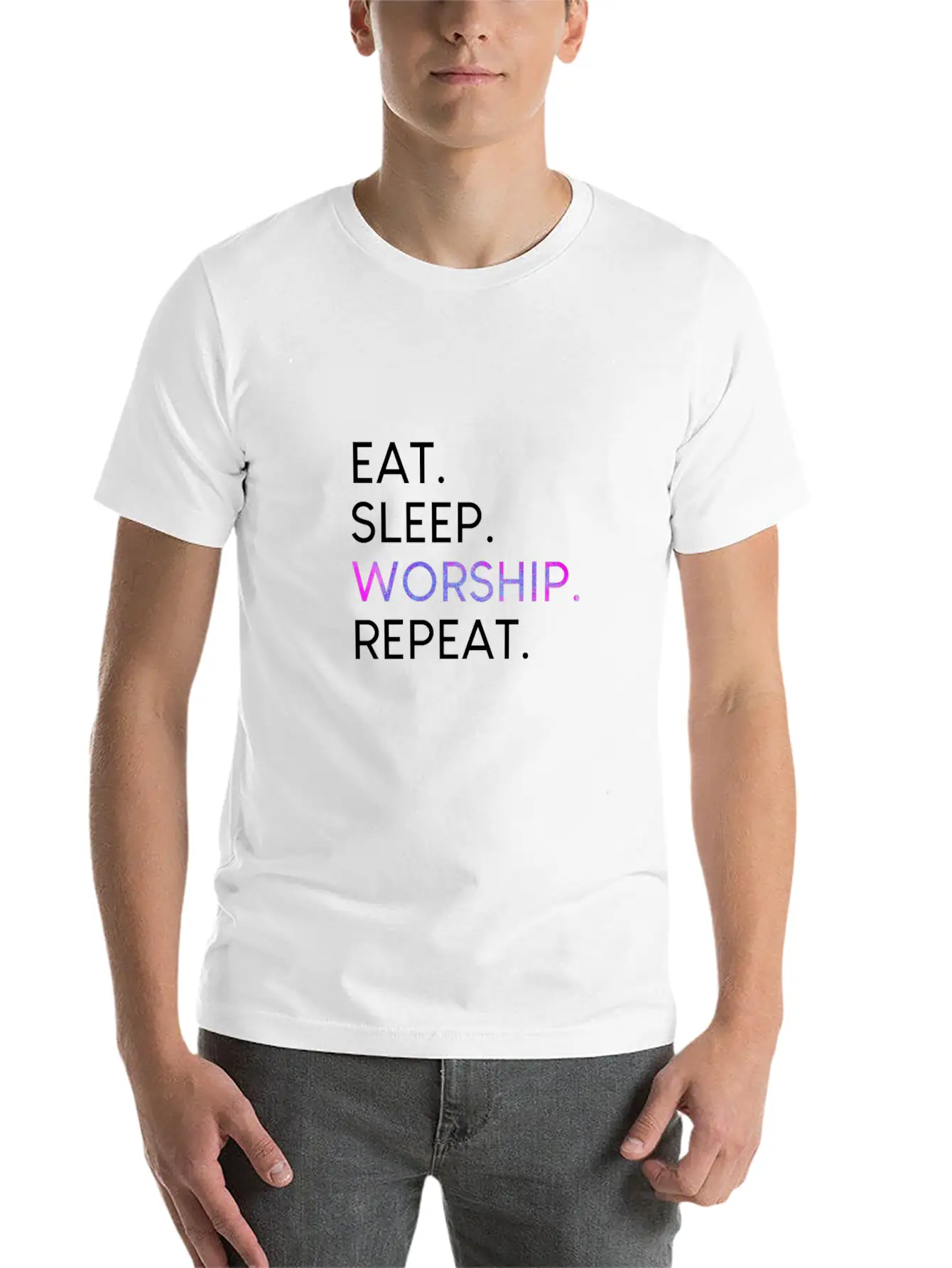 Eat Sleep Worship Repeat Christian Musical Shirt Unisex Casual T-Shirt – Clean Design For Daily Comfort