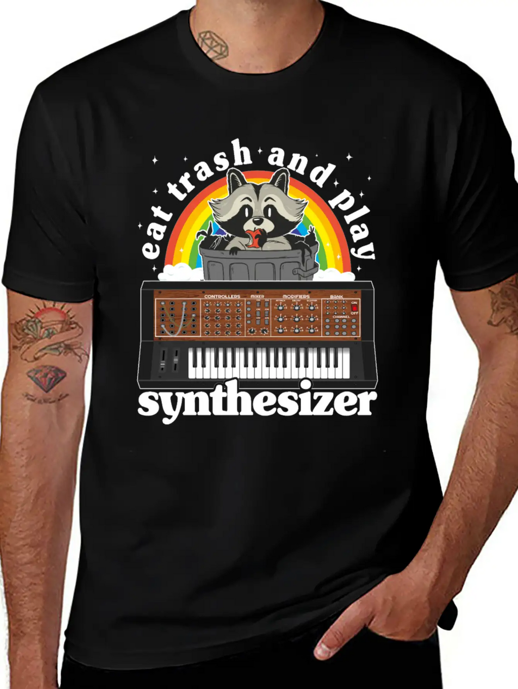 Eat Trash And Play Synthesizer Funny Synths Racoon Unisex Casual T-Shirt – Clean Design For Daily Comfort