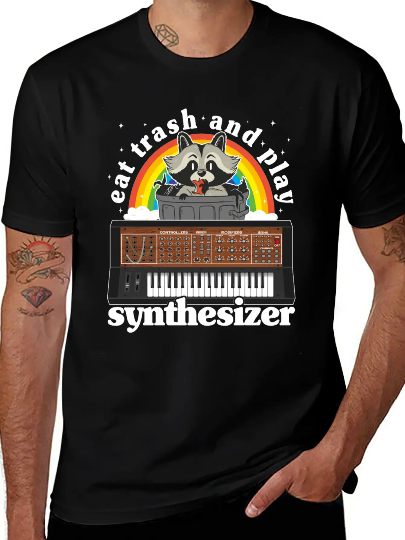 Eat Trash And Play Synthesizer Funny Synths Racoon Unisex Casual T-Shirt – Clean Design For Daily Comfort