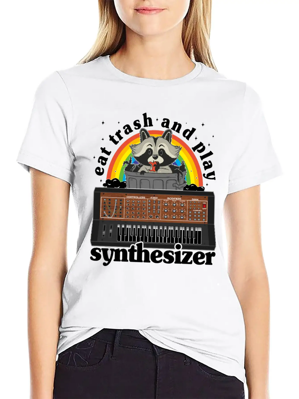 Eat Trash And Play Synthesizer Funny Synths Racoon Unisex Casual T-Shirt – Clean Design For Daily Comfort