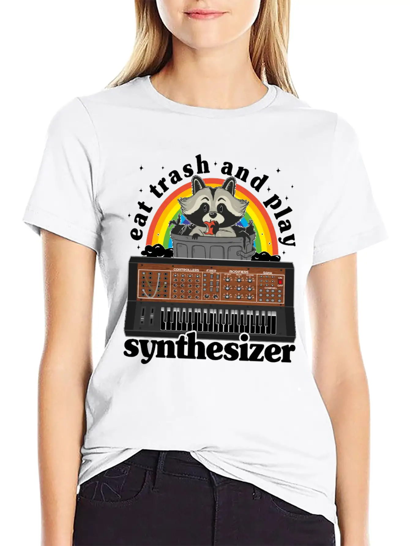 Eat Trash And Play Synthesizer Funny Synths Racoon Unisex Casual T-Shirt – Clean Design For Daily Comfort
