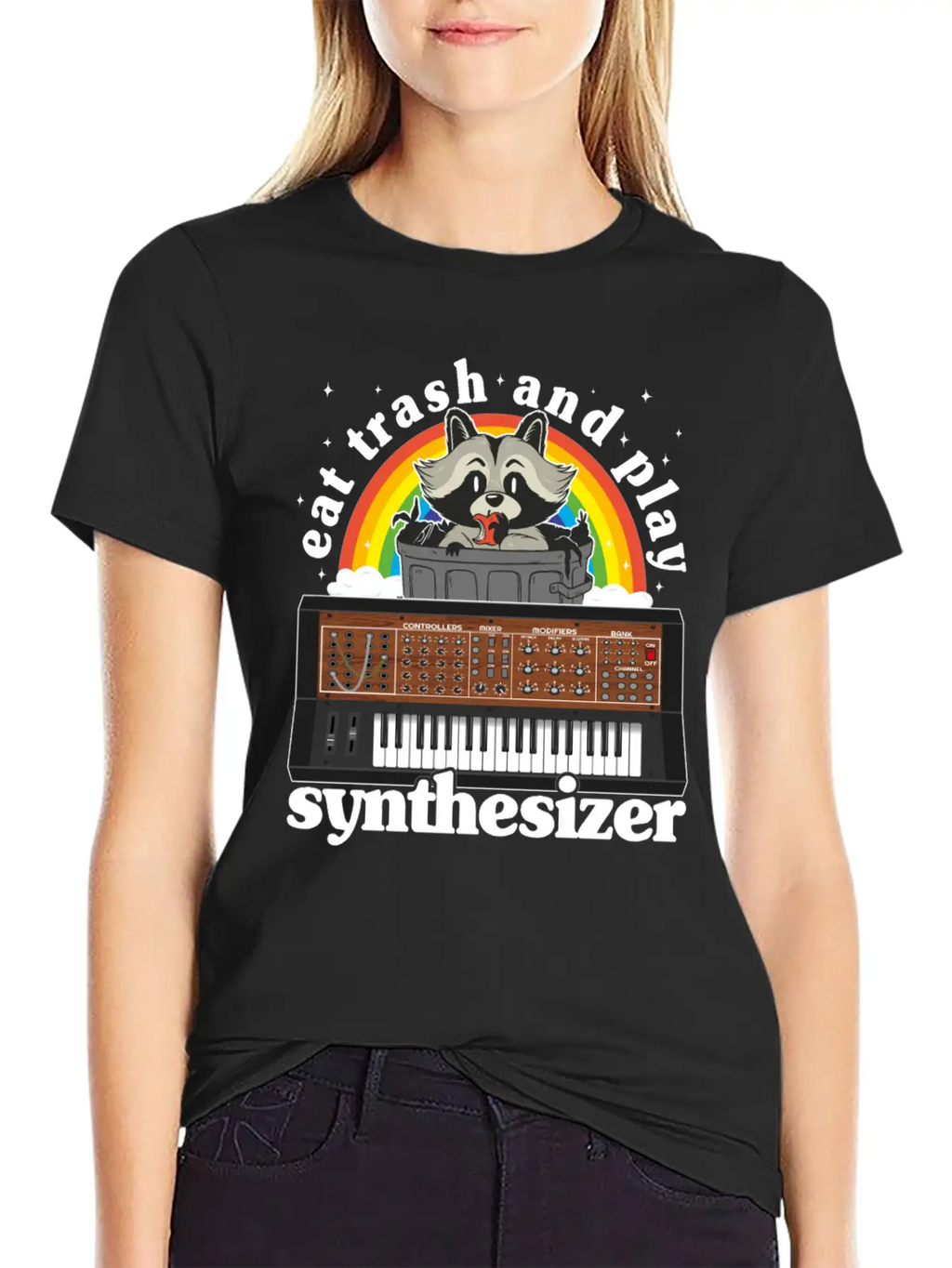 Eat Trash And Play Synthesizer Funny Synths Racoon Unisex Casual T-Shirt – Clean Design For Daily Comfort