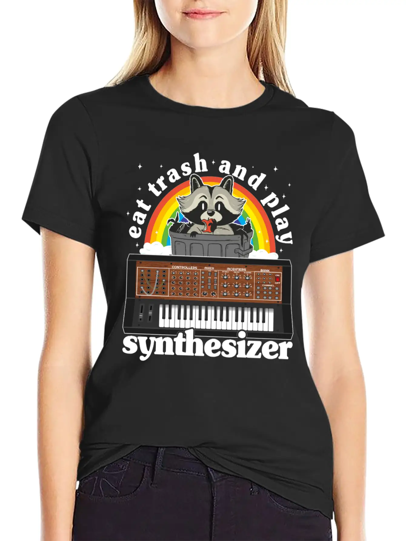 Eat Trash And Play Synthesizer Funny Synths Racoon Unisex Casual T-Shirt – Clean Design For Daily Comfort