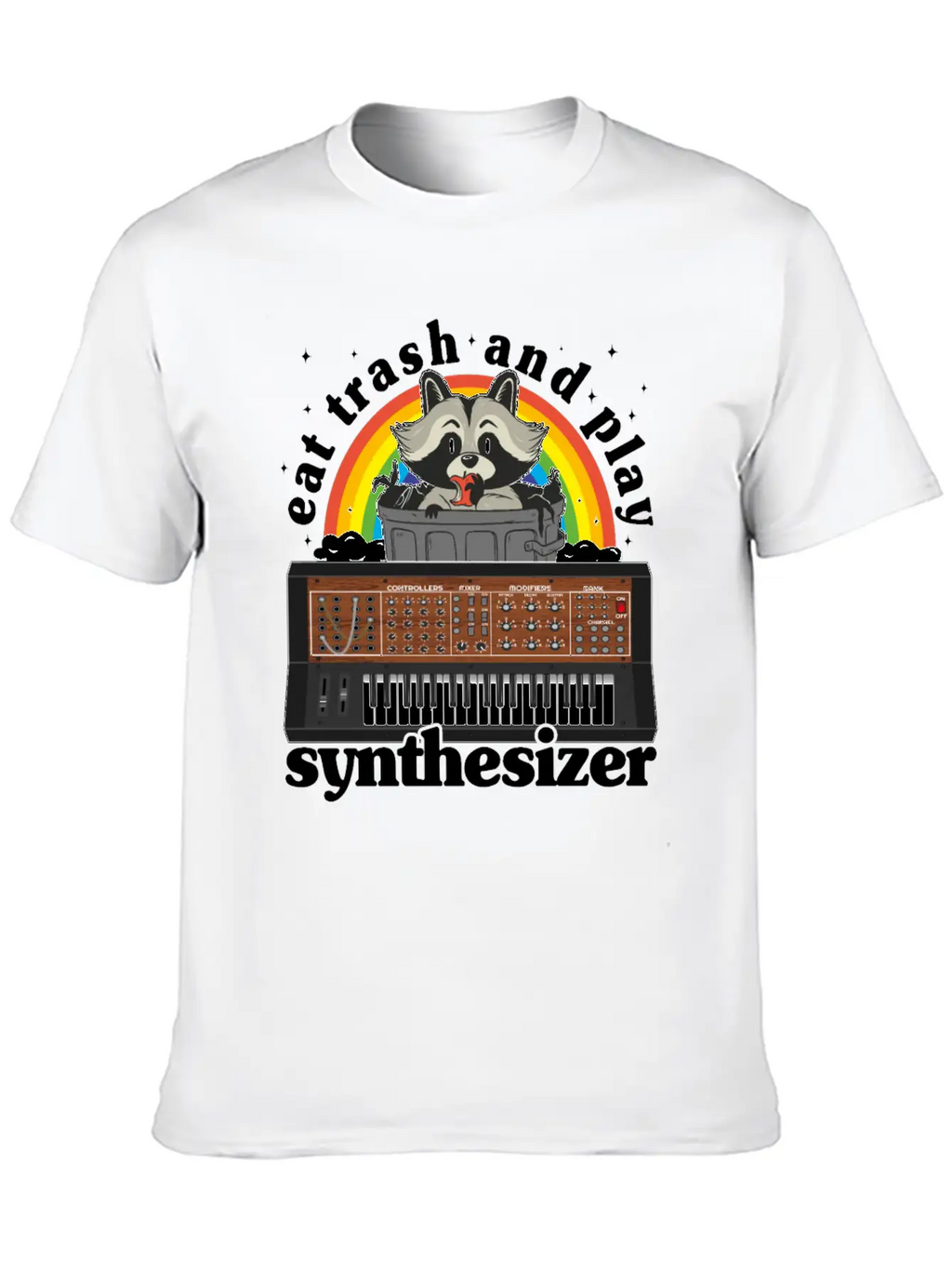 Eat Trash And Play Synthesizer Funny Synths Racoon Unisex Casual T-Shirt – Clean Design For Daily Comfort