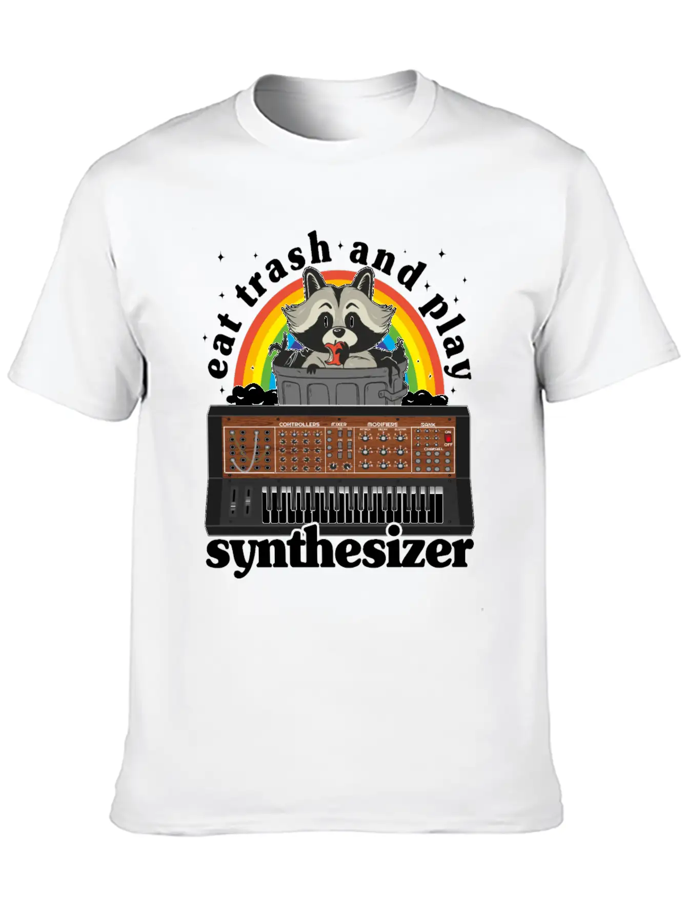 Eat Trash And Play Synthesizer Funny Synths Racoon Unisex Casual T-Shirt – Clean Design For Daily Comfort