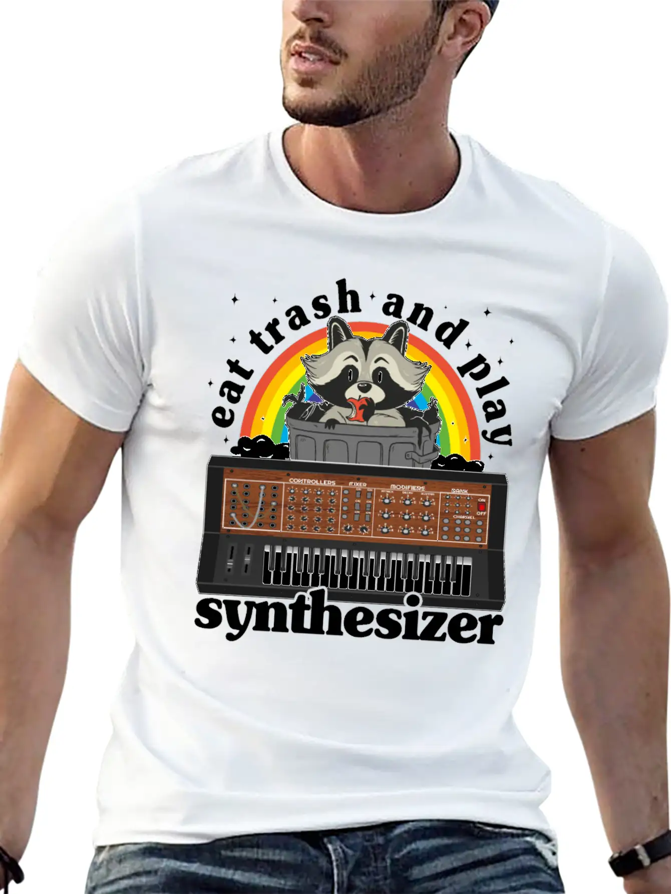 Eat Trash And Play Synthesizer Funny Synths Racoon Unisex Casual T-Shirt – Clean Design For Daily Comfort