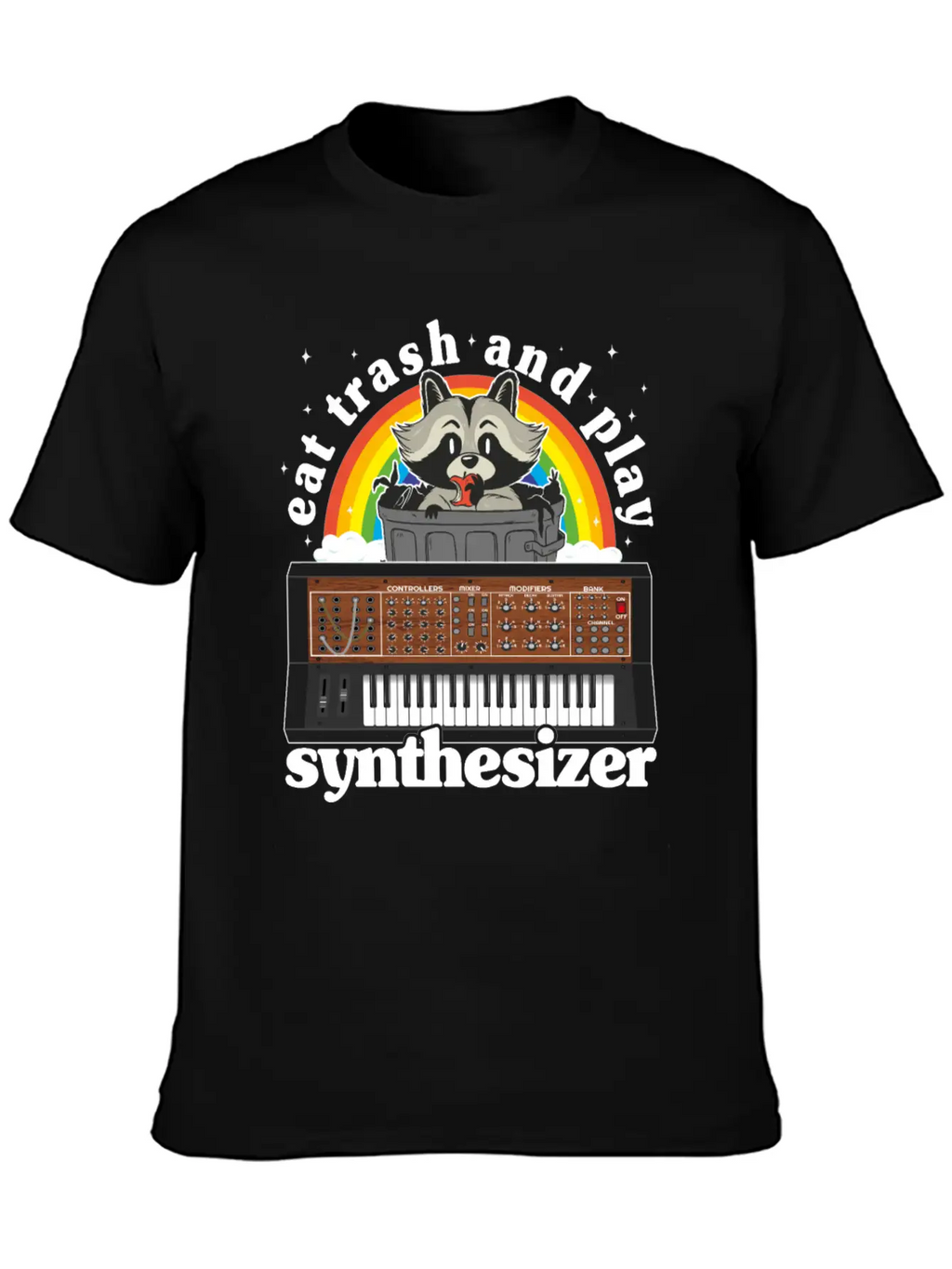 Eat Trash And Play Synthesizer Funny Synths Racoon Unisex Casual T-Shirt – Clean Design For Daily Comfort
