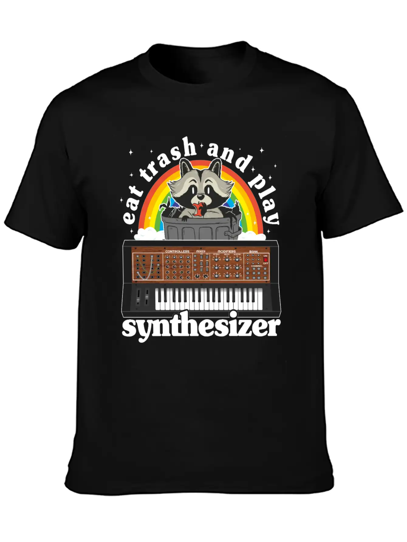 Eat Trash And Play Synthesizer Funny Synths Racoon Unisex Casual T-Shirt – Clean Design For Daily Comfort