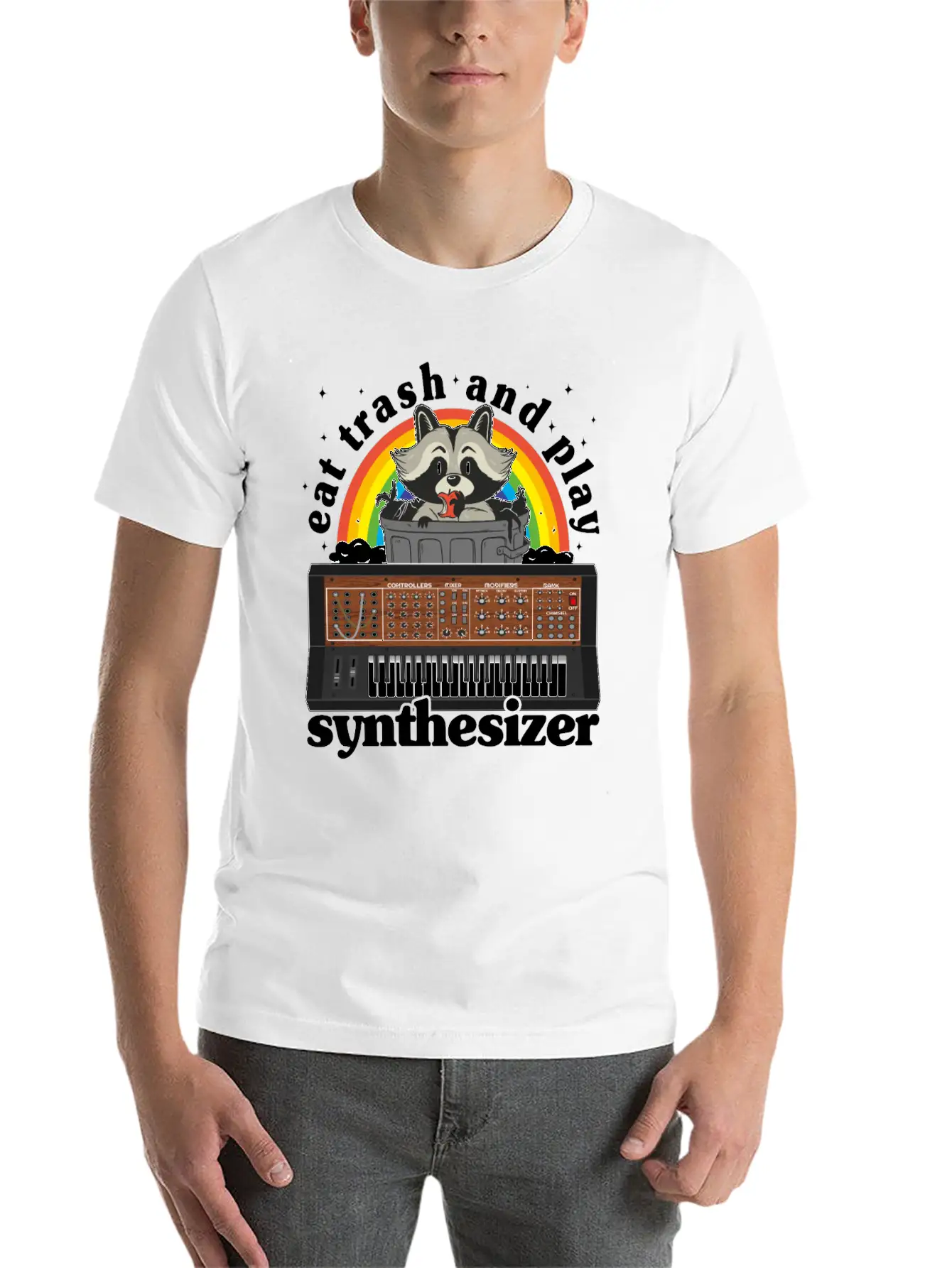Eat Trash And Play Synthesizer Funny Synths Racoon Unisex Casual T-Shirt – Clean Design For Daily Comfort