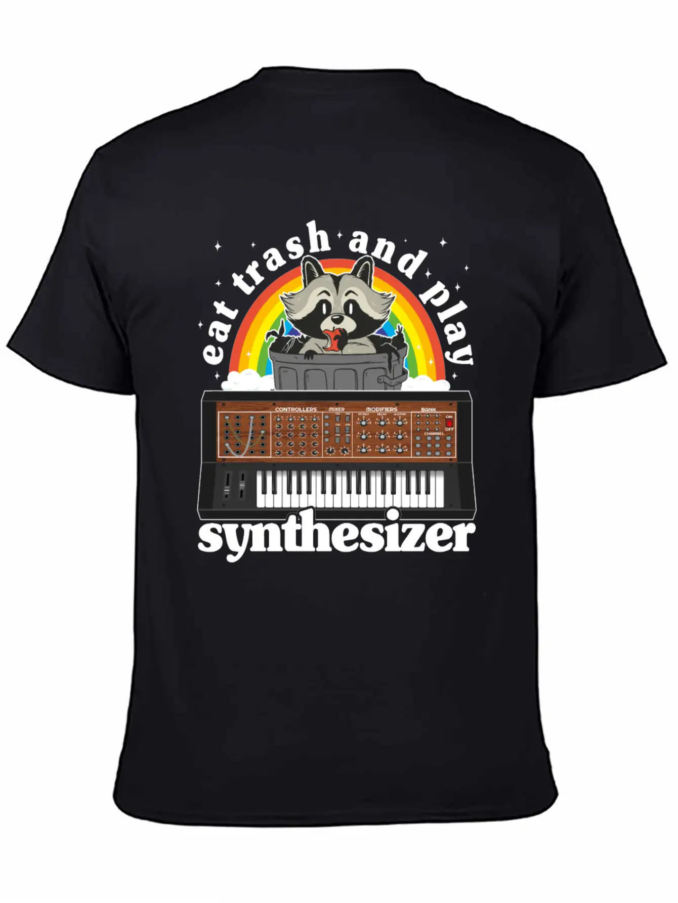 Eat Trash And Play Synthesizer Funny Synths Racoon Unisex Casual T-Shirt – Clean Design For Daily Comfort