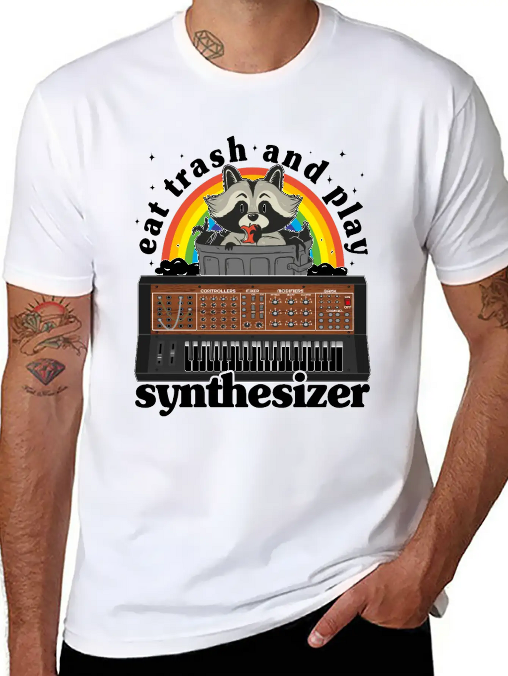 Eat Trash And Play Synthesizer Funny Synths Racoon Unisex Casual T-Shirt – Clean Design For Daily Comfort
