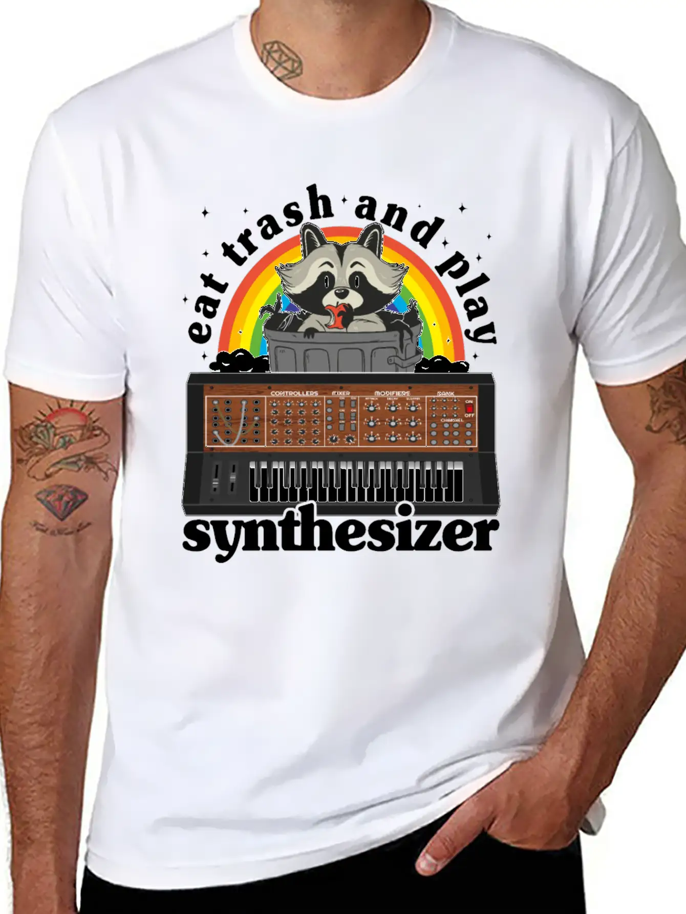 Eat Trash And Play Synthesizer Funny Synths Racoon Unisex Casual T-Shirt – Clean Design For Daily Comfort