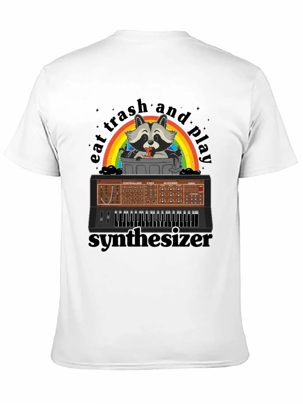 Eat Trash And Play Synthesizer Funny Synths Racoon Unisex Casual T-Shirt – Clean Design For Daily Comfort