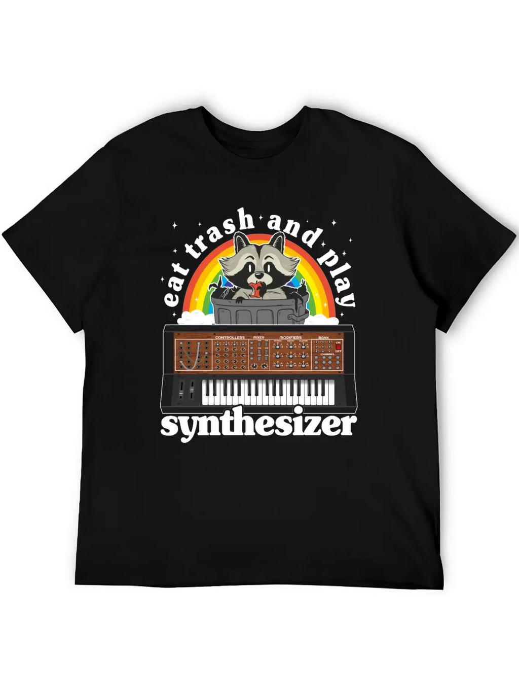 Eat Trash And Play Synthesizer Funny Synths Racoon Unisex Casual T-Shirt – Clean Design For Daily Comfort
