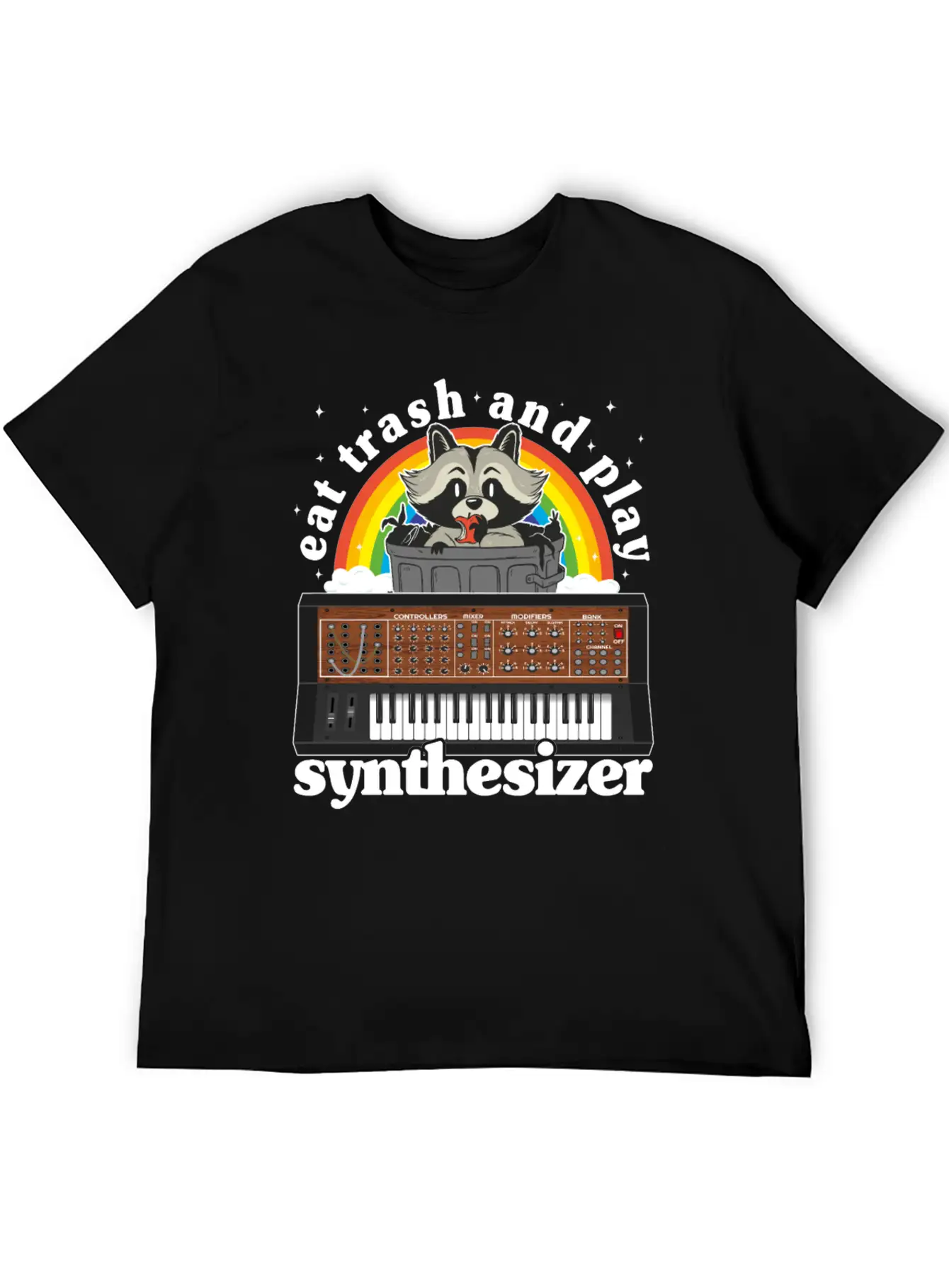 Eat Trash And Play Synthesizer Funny Synths Racoon Unisex Casual T-Shirt – Clean Design For Daily Comfort