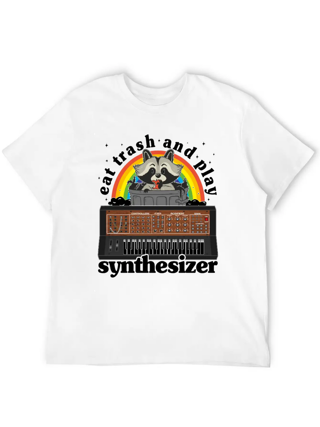 Eat Trash And Play Synthesizer Funny Synths Racoon Unisex Casual T-Shirt – Clean Design For Daily Comfort