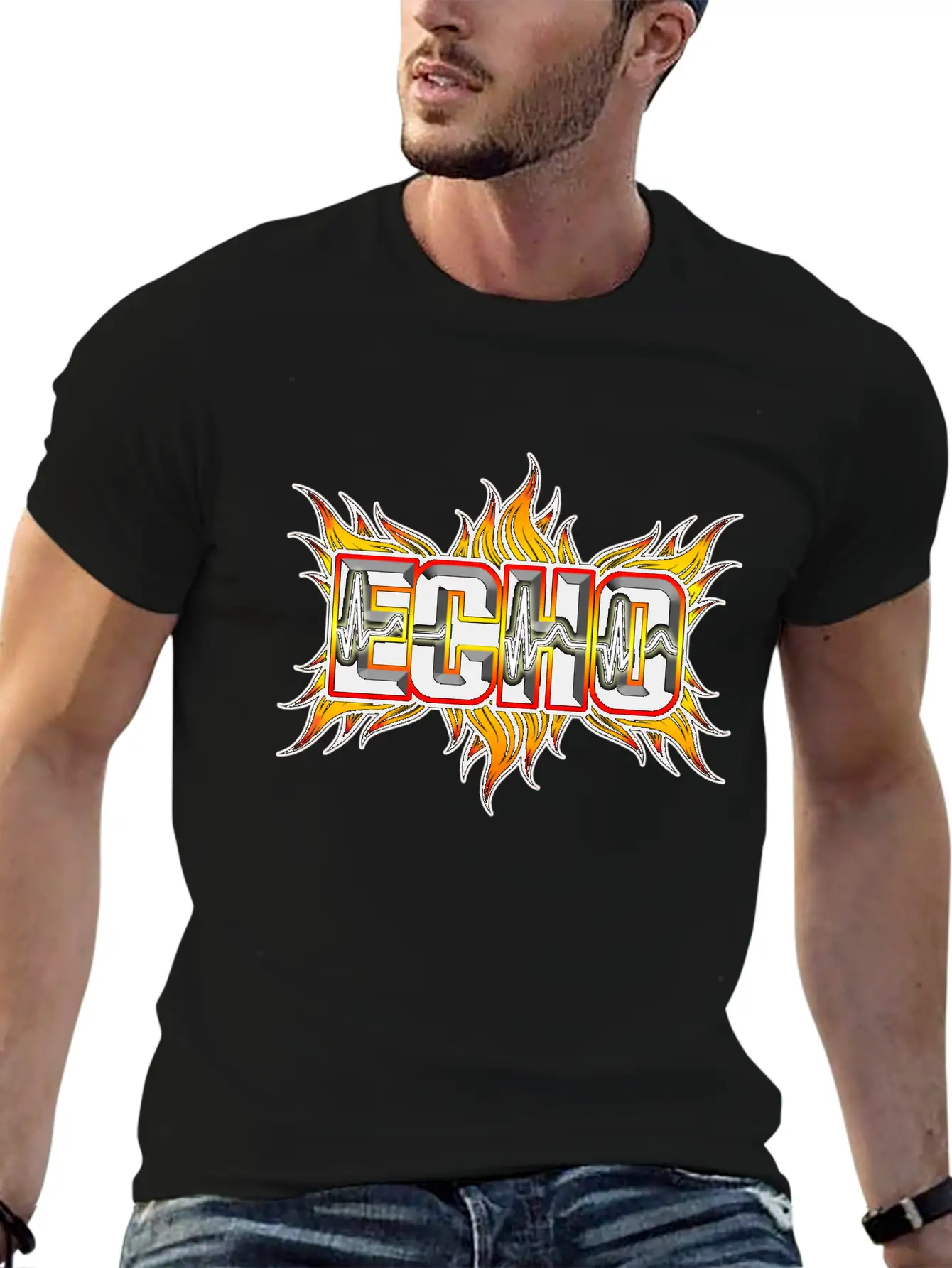 Echo With Red And Yellow Fire Breathable Soft Cotton T-Shirt – Timeless Casual Look