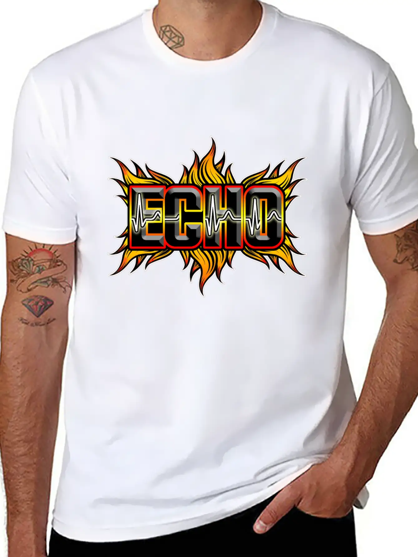Echo With Red And Yellow Fire Breathable Soft Cotton T-Shirt – Timeless Casual Look