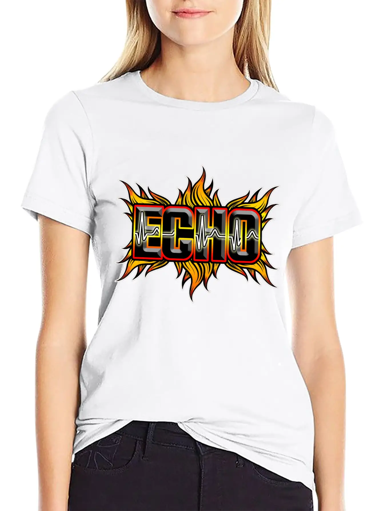 Echo With Red And Yellow Fire Breathable Soft Cotton T-Shirt – Timeless Casual Look