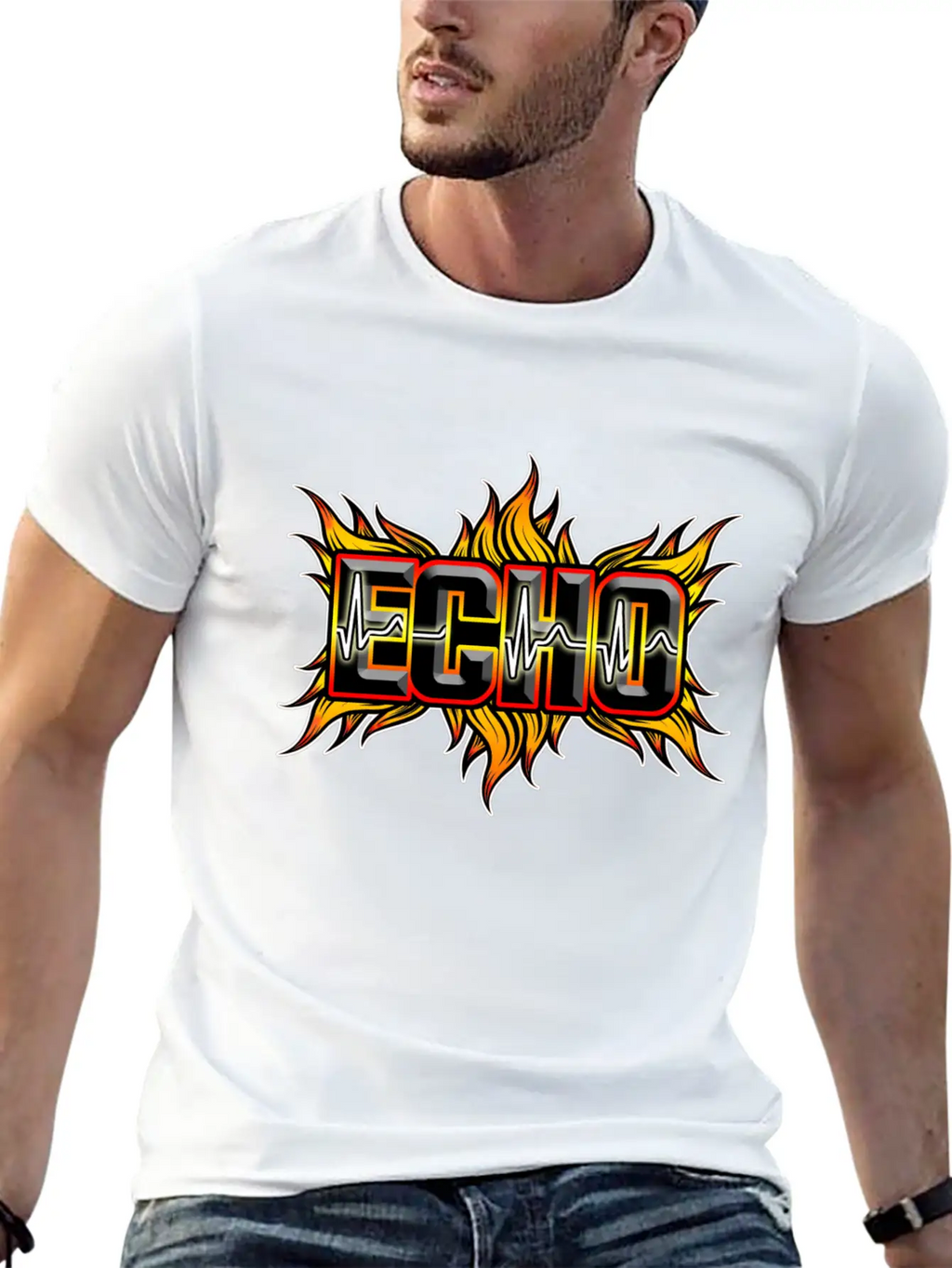 Echo With Red And Yellow Fire Breathable Soft Cotton T-Shirt – Timeless Casual Look