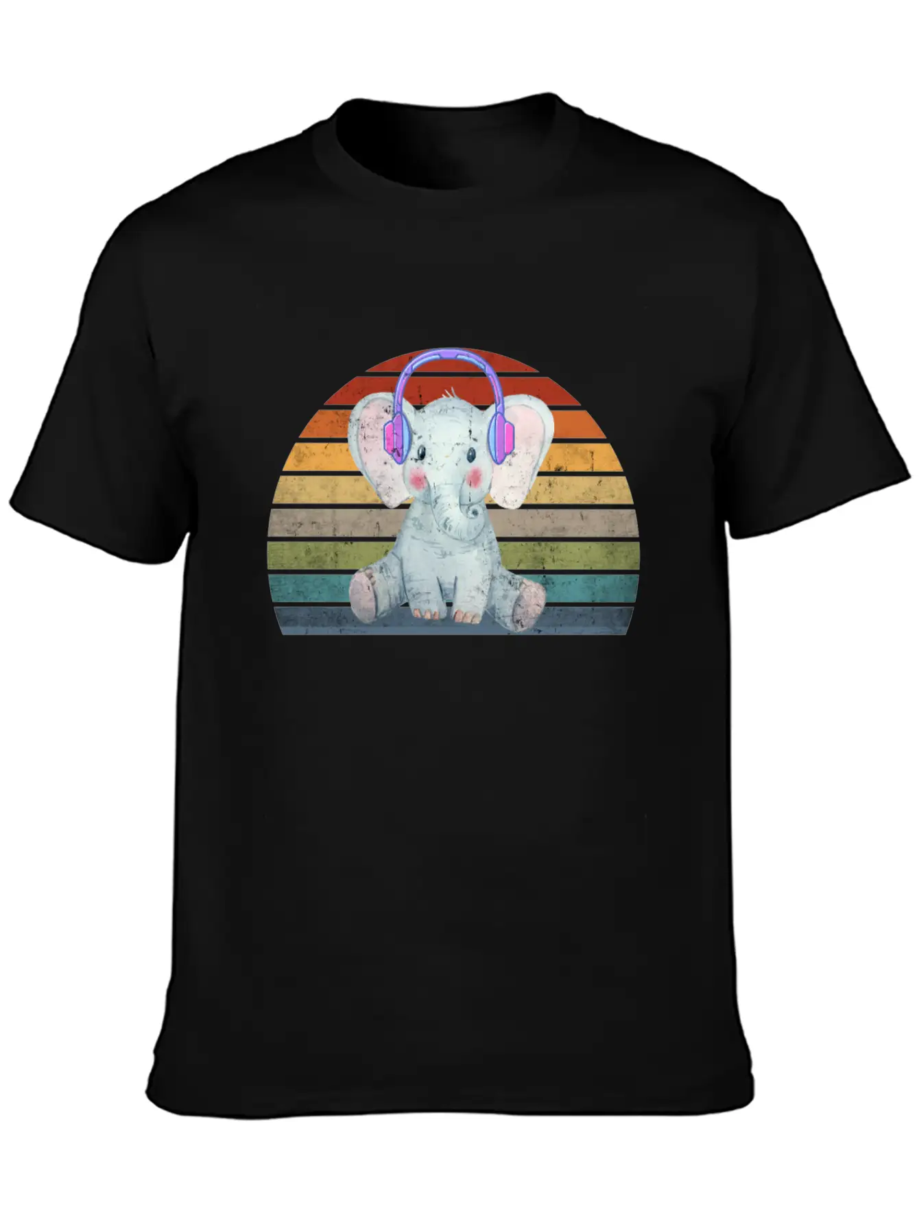 EDM Electronic Dance Music Retro Sunset Elephant H Unisex Short Sleeve Soft Cotton T-Shirt – Casual Everyday Wear